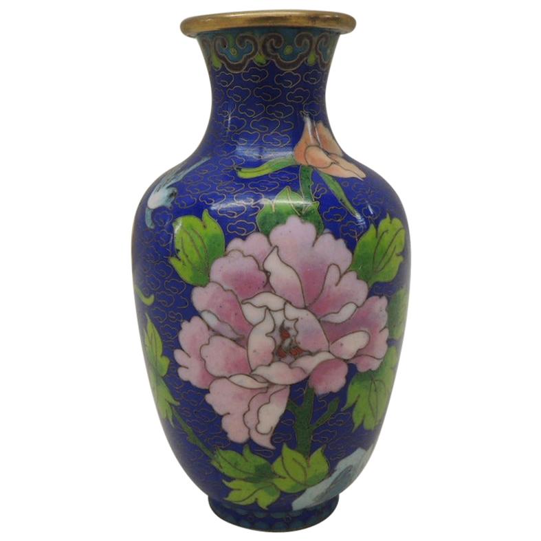 Vintage Purple and Blue Cloisonné Floral Vase