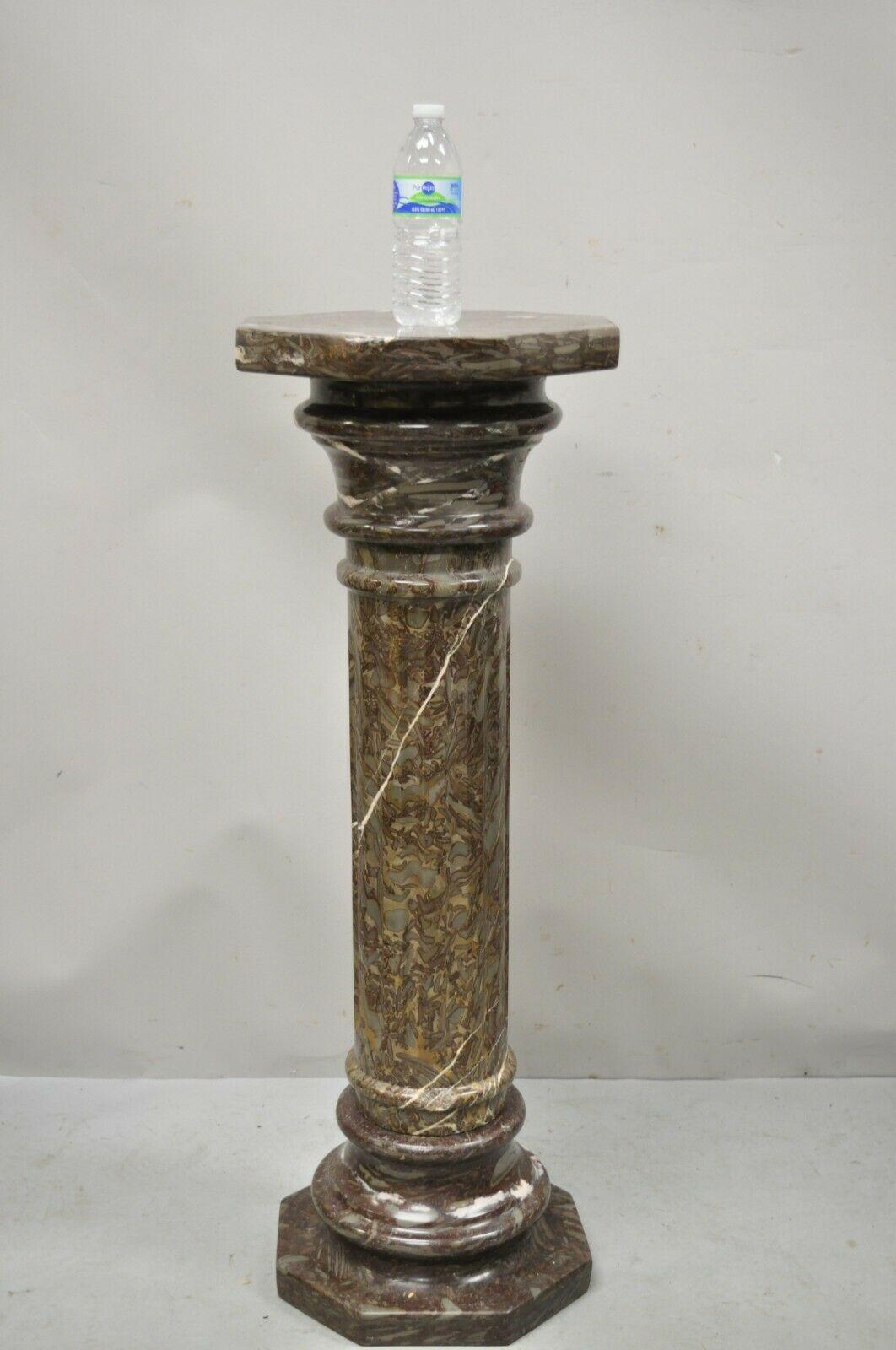 Vintage Purple and Brown Marble Resin Column Pedestal Plant Stand For Sale 3