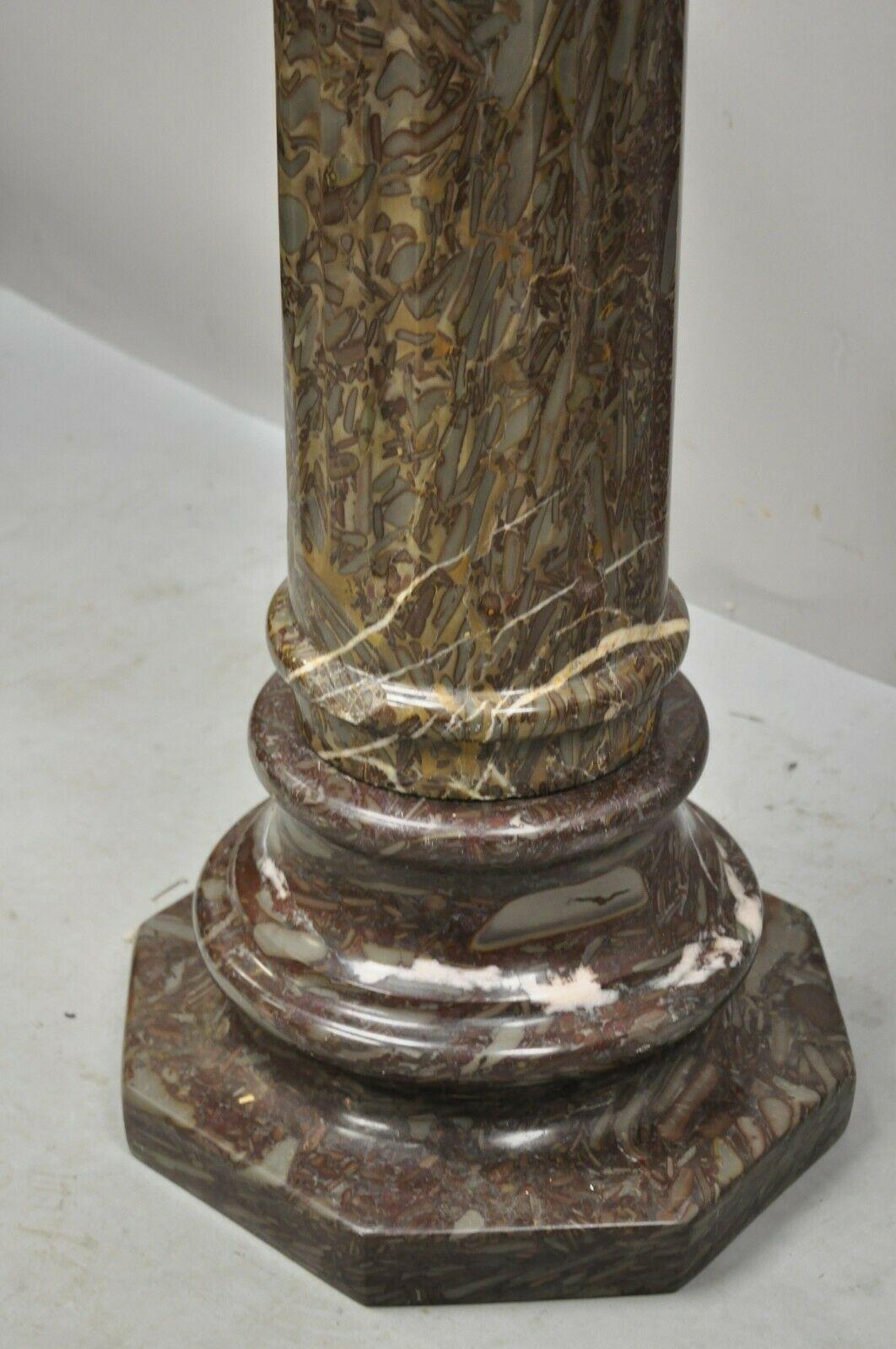 Vintage Purple and Brown Marble Resin Column Pedestal Plant Stand In Good Condition For Sale In Philadelphia, PA
