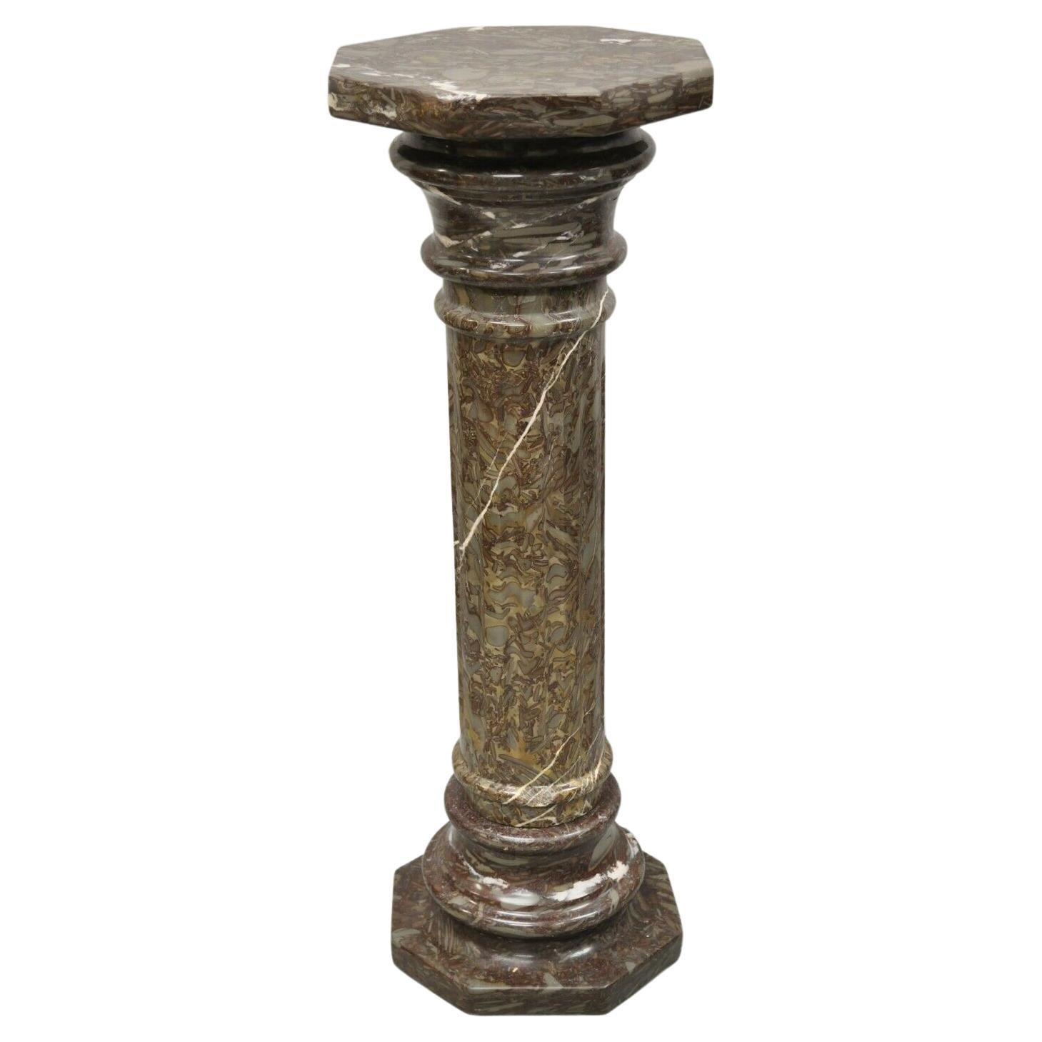 Vintage Purple and Brown Marble Resin Column Pedestal Plant Stand For Sale