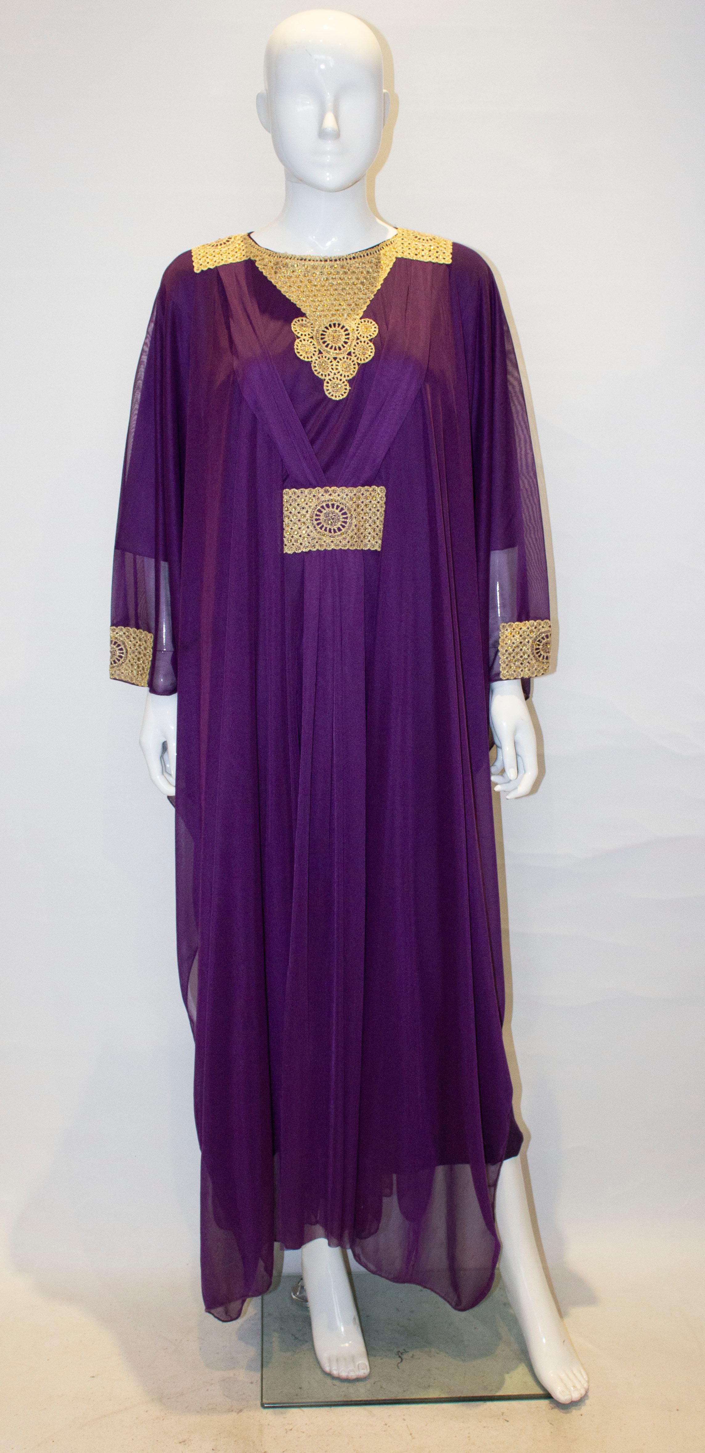 purple and gold kaftan dress