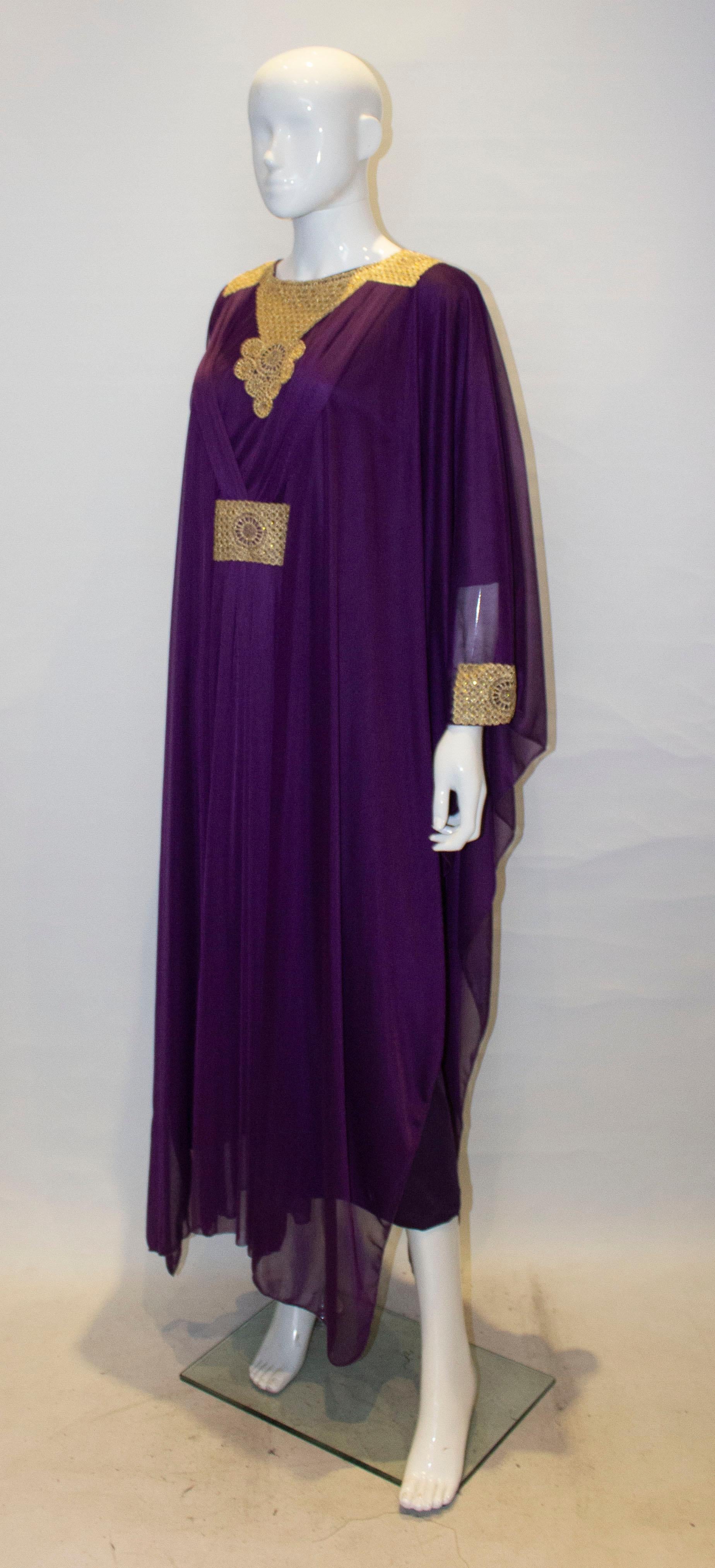 Women's Vintage Purple and Gold Kaftan