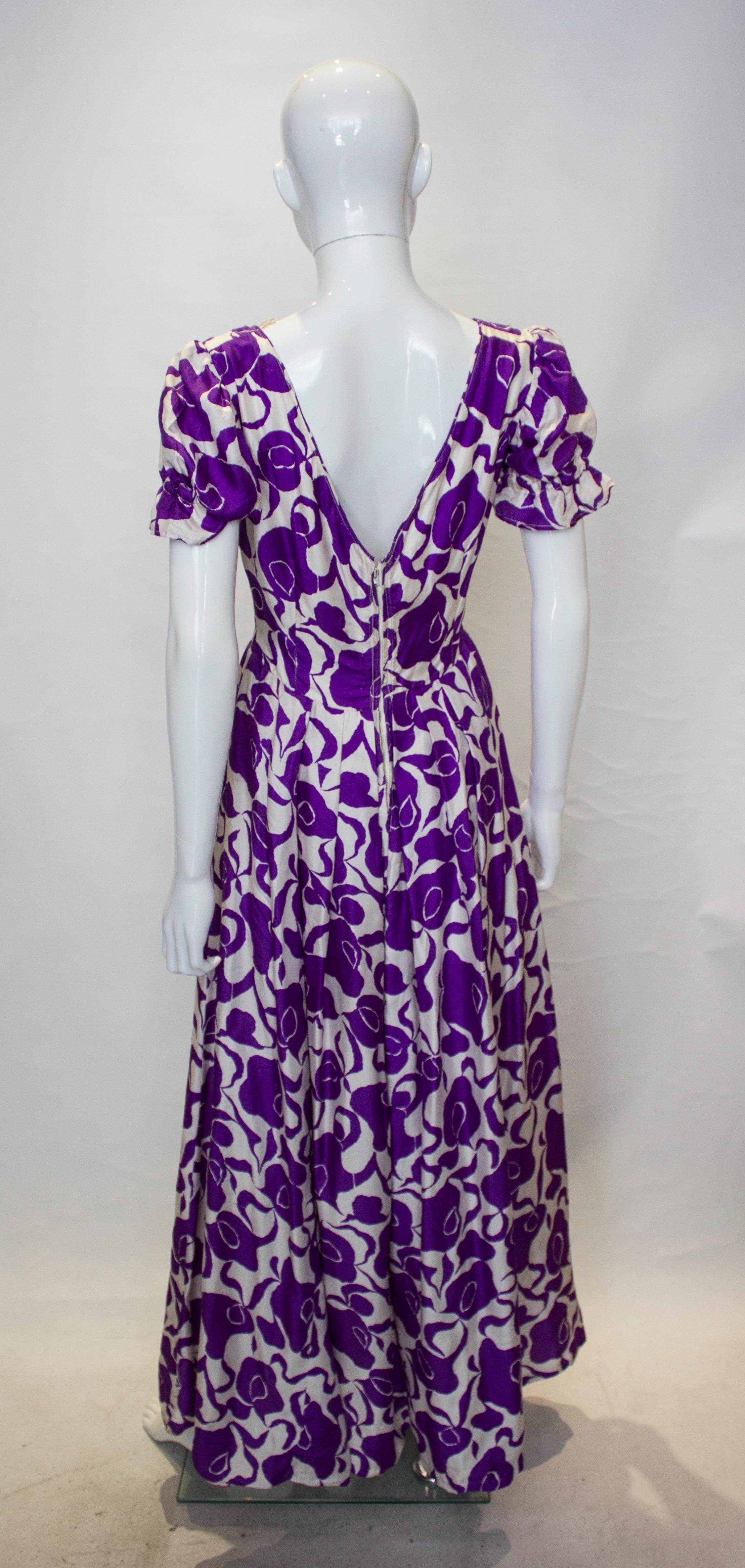 Vintage Purple and White Silk Gown For Sale at 1stDibs