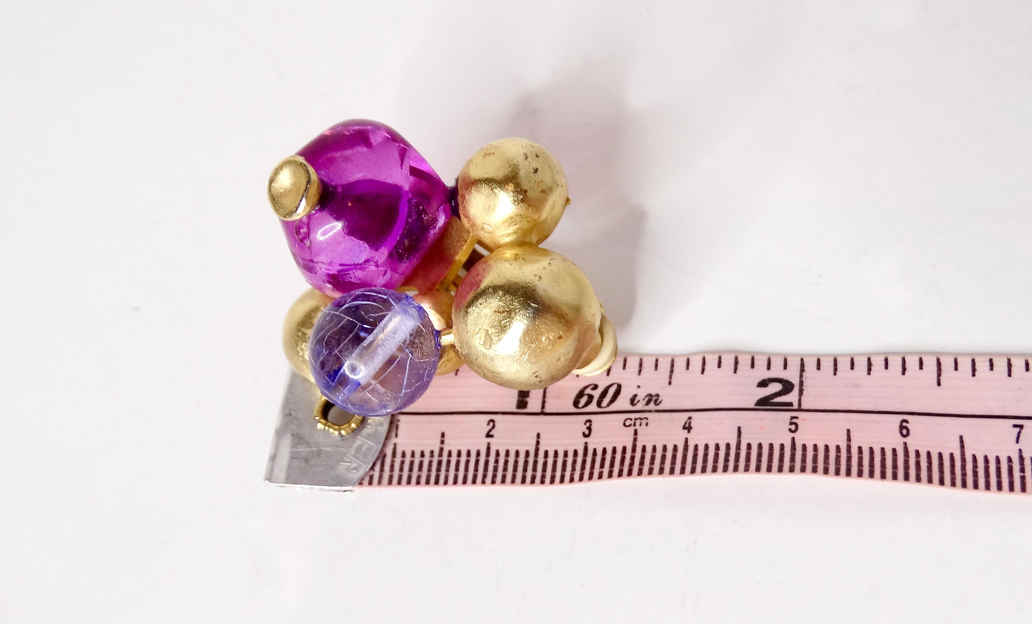 Women's Vintage Purple Beaded Cluster 14k Gold Plated Clip-On Earrings For Sale