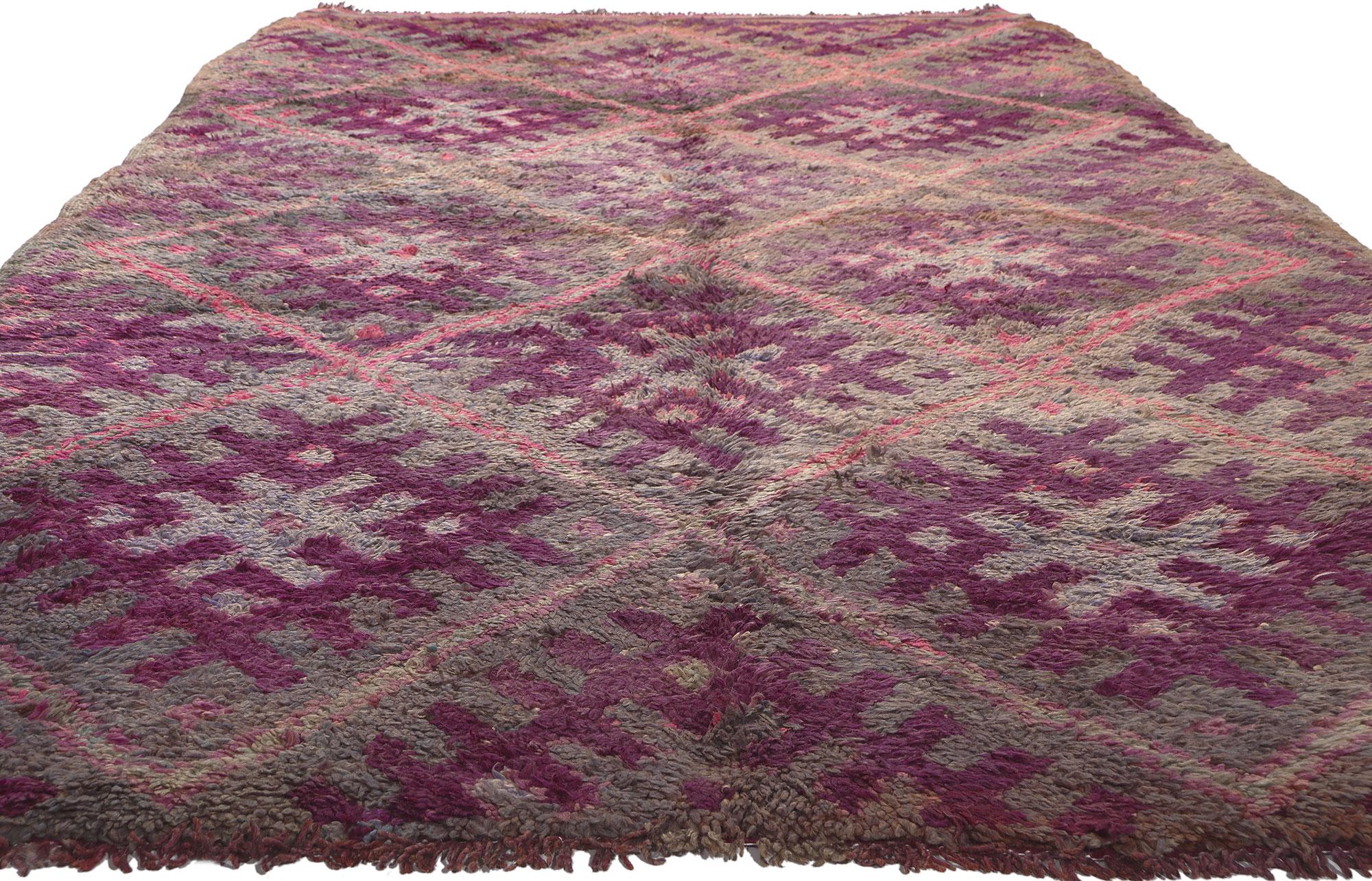 Hand-Knotted Vintage Purple Beni MGuild Moroccan Rug, Bohemian Rhapsody Meets Cozy Nomad For Sale