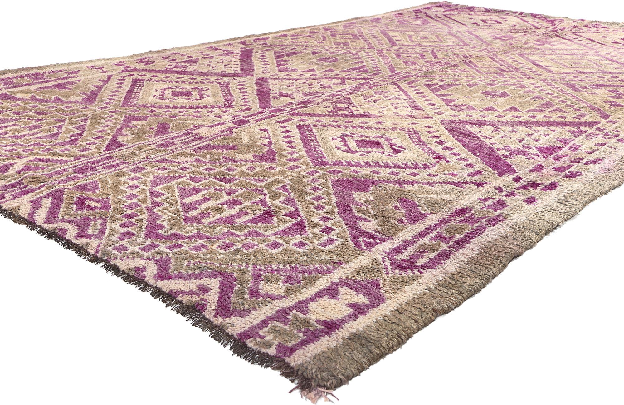 20666 Vintage Purple Beni MGuild Moroccan Rug, 05'08 x 10'04. Beni M'Guild rugs, originating from the Beni M'Guild tribe nestled in Morocco's Middle Atlas Mountains, embody a cherished tradition meticulously handcrafted by skilled Berber women,