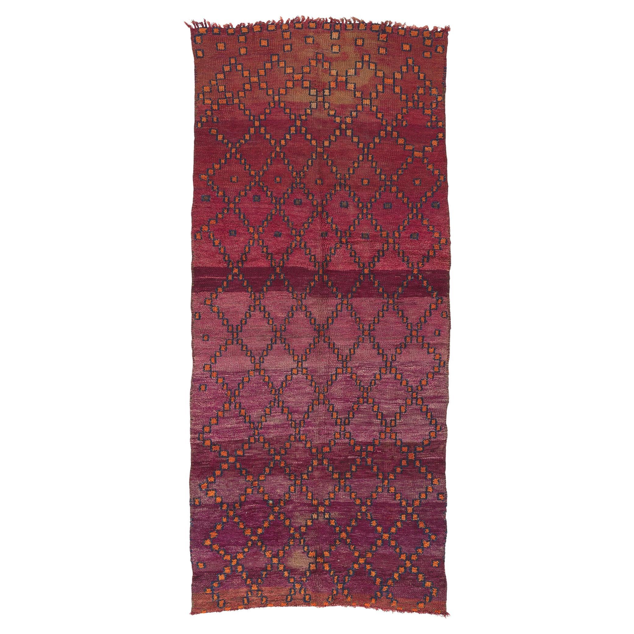 Vintage Purple Beni MGuild Moroccan Rug, Tribal Enchantment Meets Boho Chic For Sale