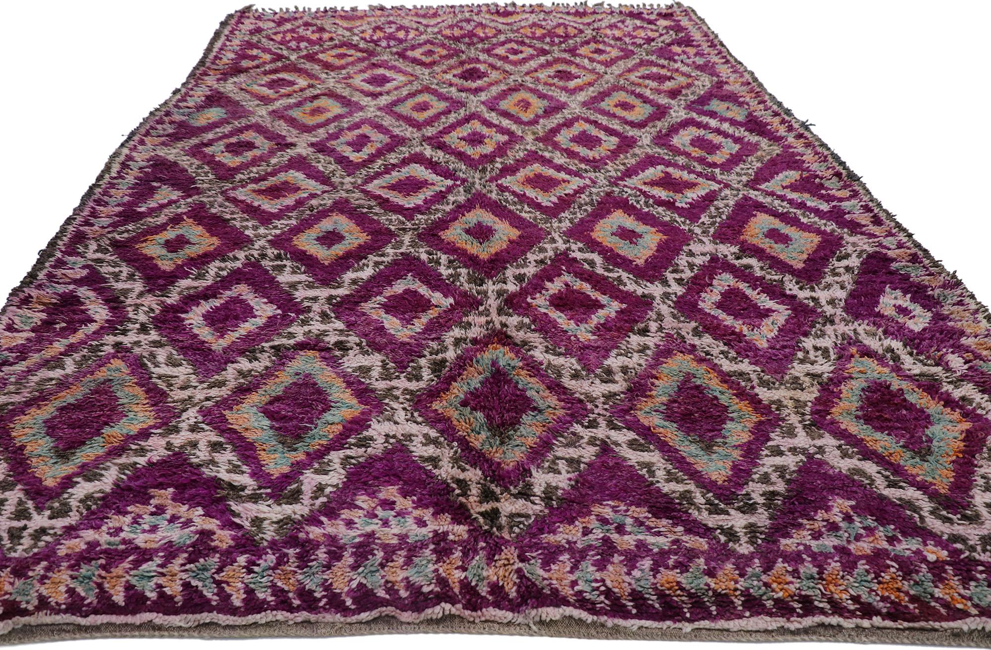 Hand-Knotted Vintage Purple Beni M'Guild Moroccan Rug with Bohemian Style For Sale