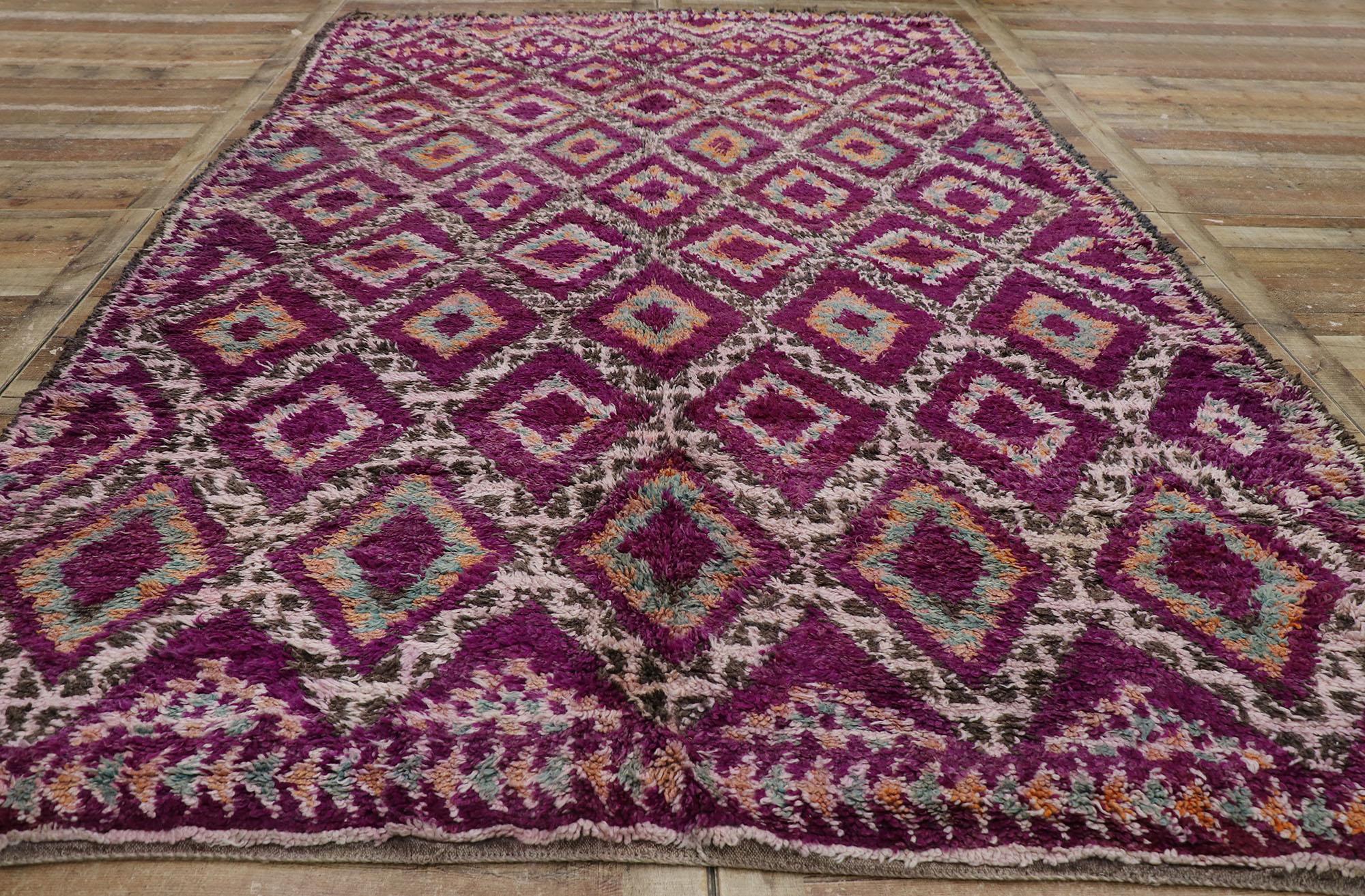 Wool Vintage Purple Beni M'Guild Moroccan Rug with Bohemian Style For Sale