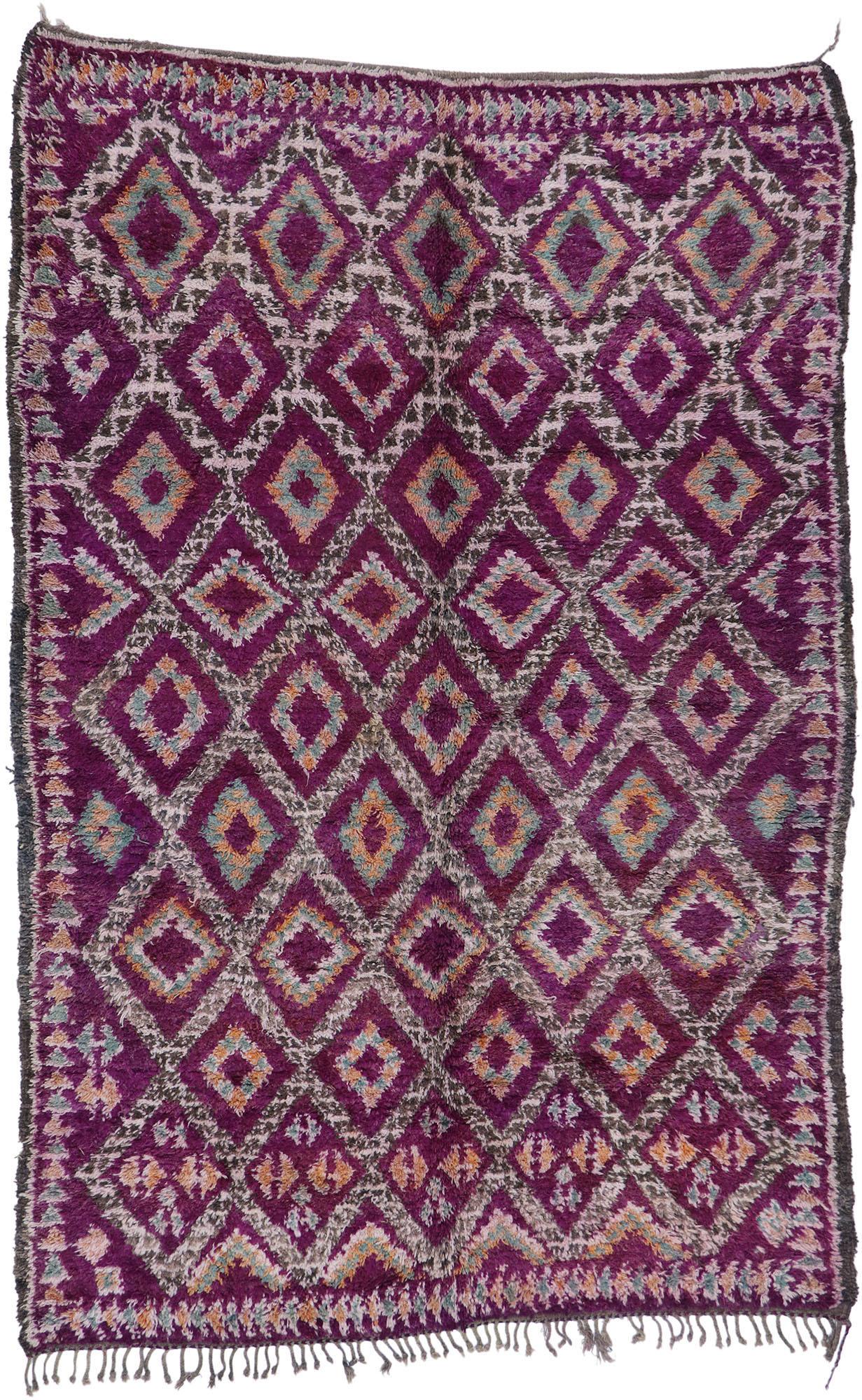 Vintage Purple Beni M'Guild Moroccan Rug with Bohemian Style For Sale 3