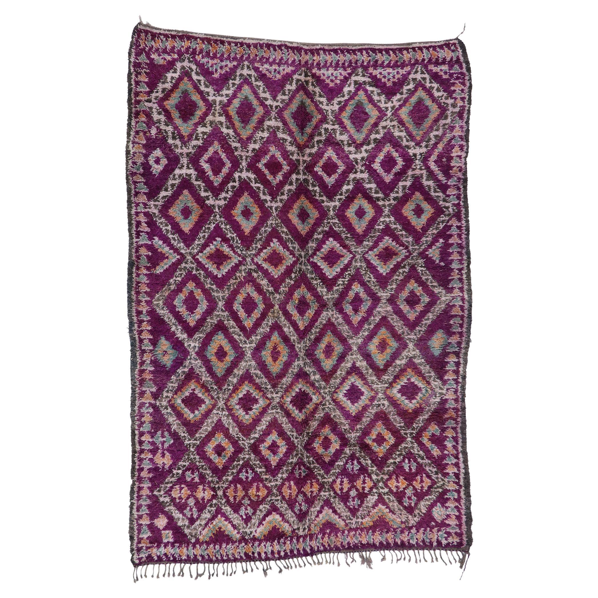 Vintage Purple Beni M'Guild Marokkanischer Teppich mit Bohemian Style