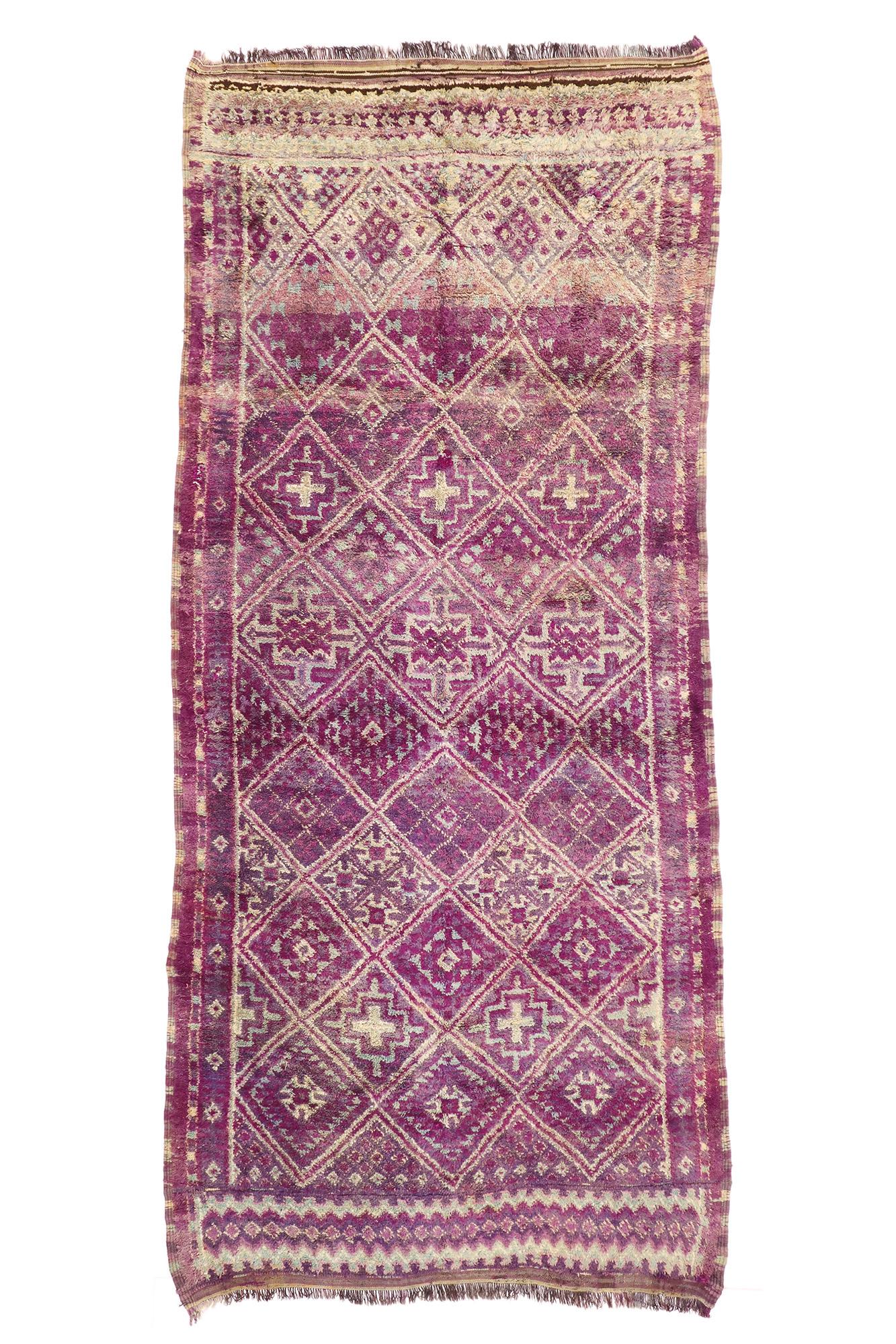 Vintage Purple Beni MGuild Moroccan Rug with Tribal Style, Berber Moroccan Rug For Sale 3