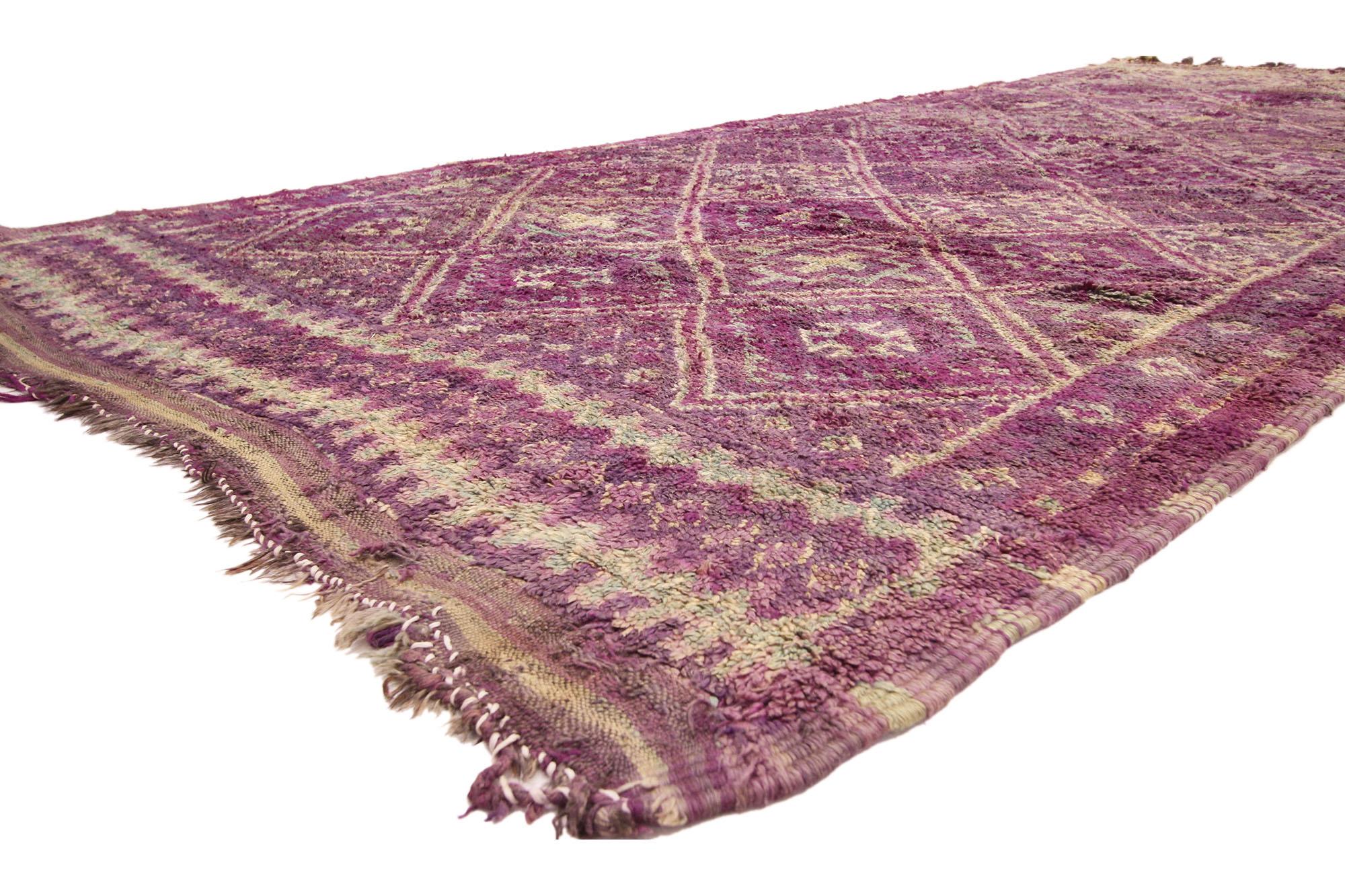 20706 Vintage Purple Beni MGuild Moroccan Rug, 06'06 x 14'07. Originating from the Beni M'Guild tribe nestled in Morocco's Middle Atlas Mountains, Beni M'Guild rugs embody a cherished tradition meticulously honed by skilled Berber women. These rugs