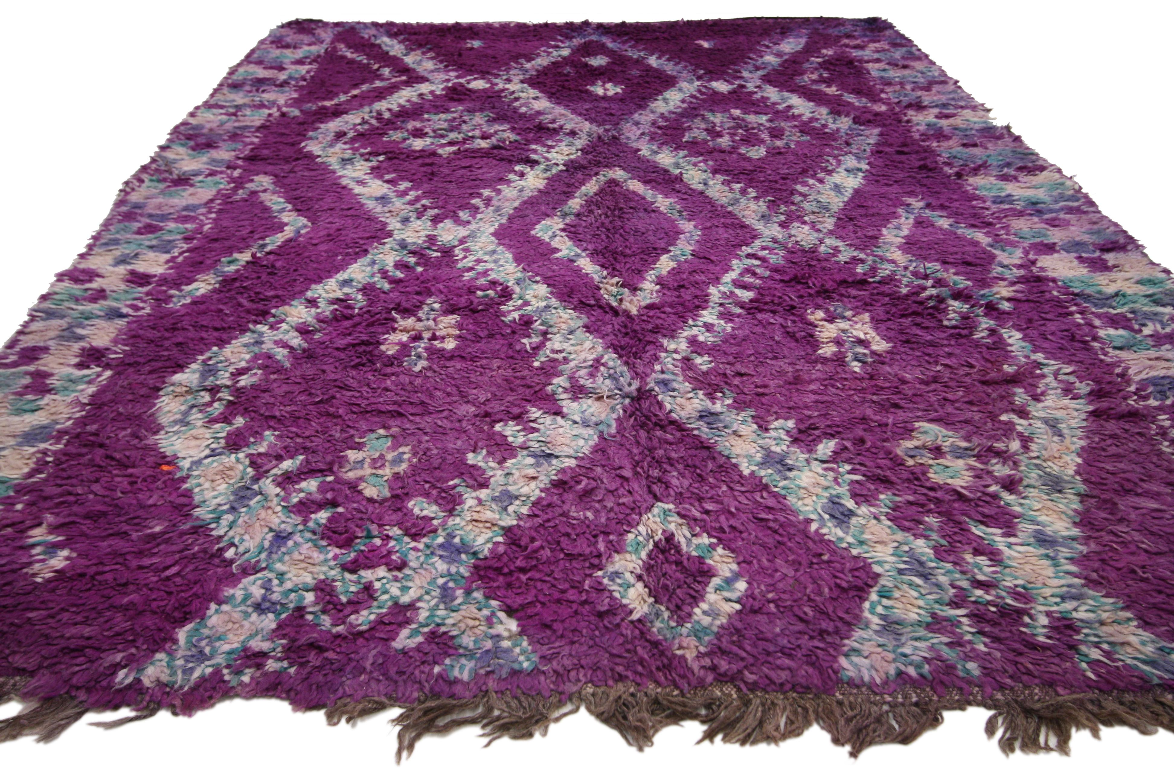 Hand-Knotted Vintage Purple Beni M'Guild Moroccan Rug with Tribal Style, Berber Moroccan Rug For Sale