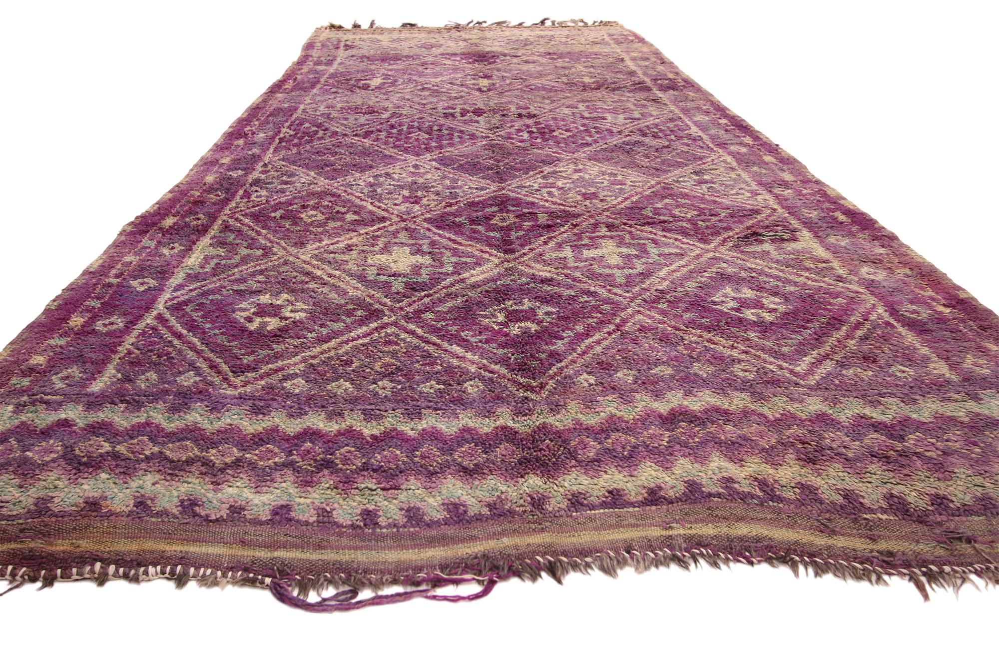 Bohemian Vintage Purple Beni MGuild Moroccan Rug with Tribal Style, Berber Moroccan Rug For Sale