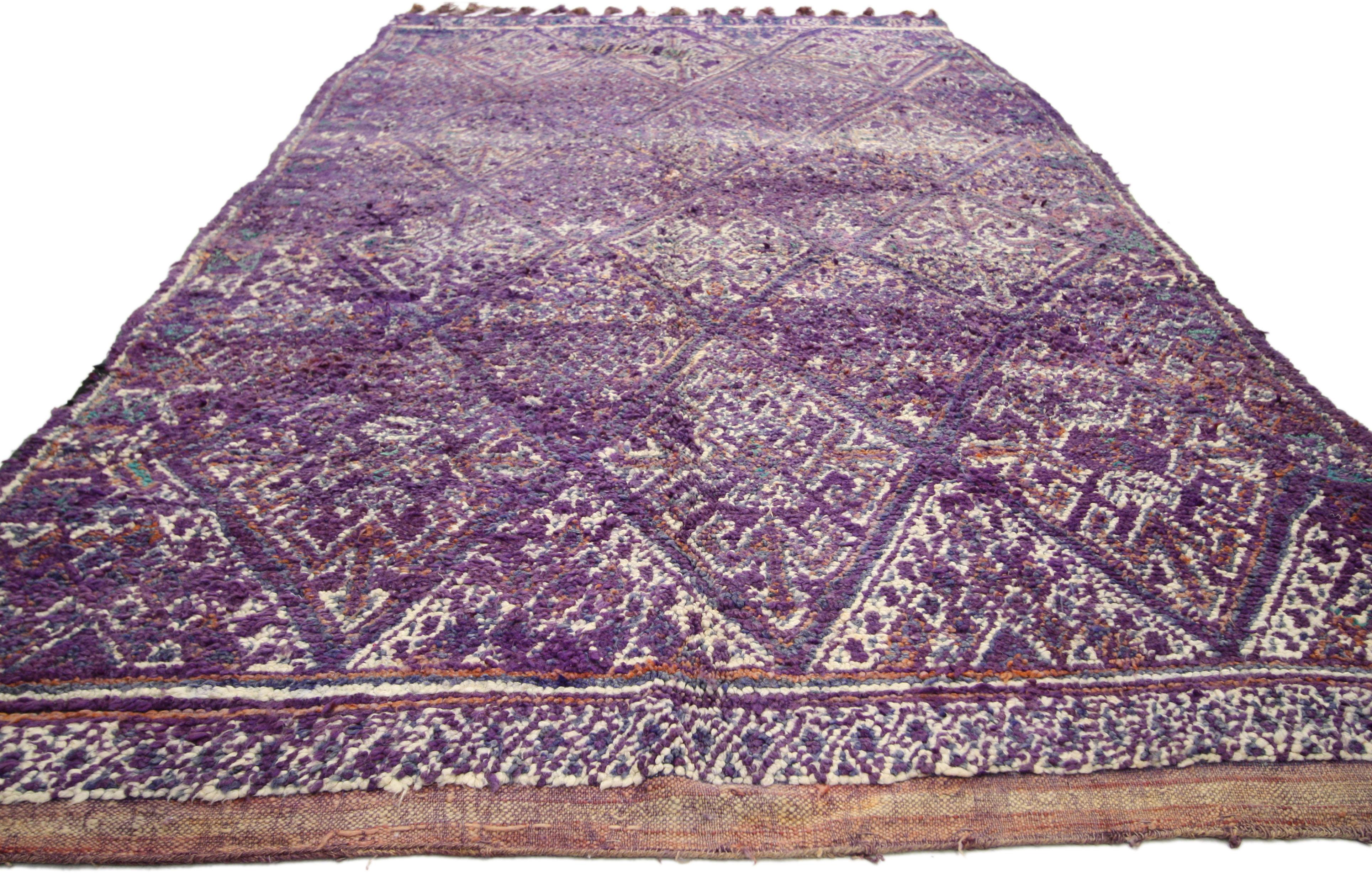 Hand-Knotted Vintage Purple Beni M'Guild Moroccan Rug with Tribal Style, Berber Moroccan Rug
