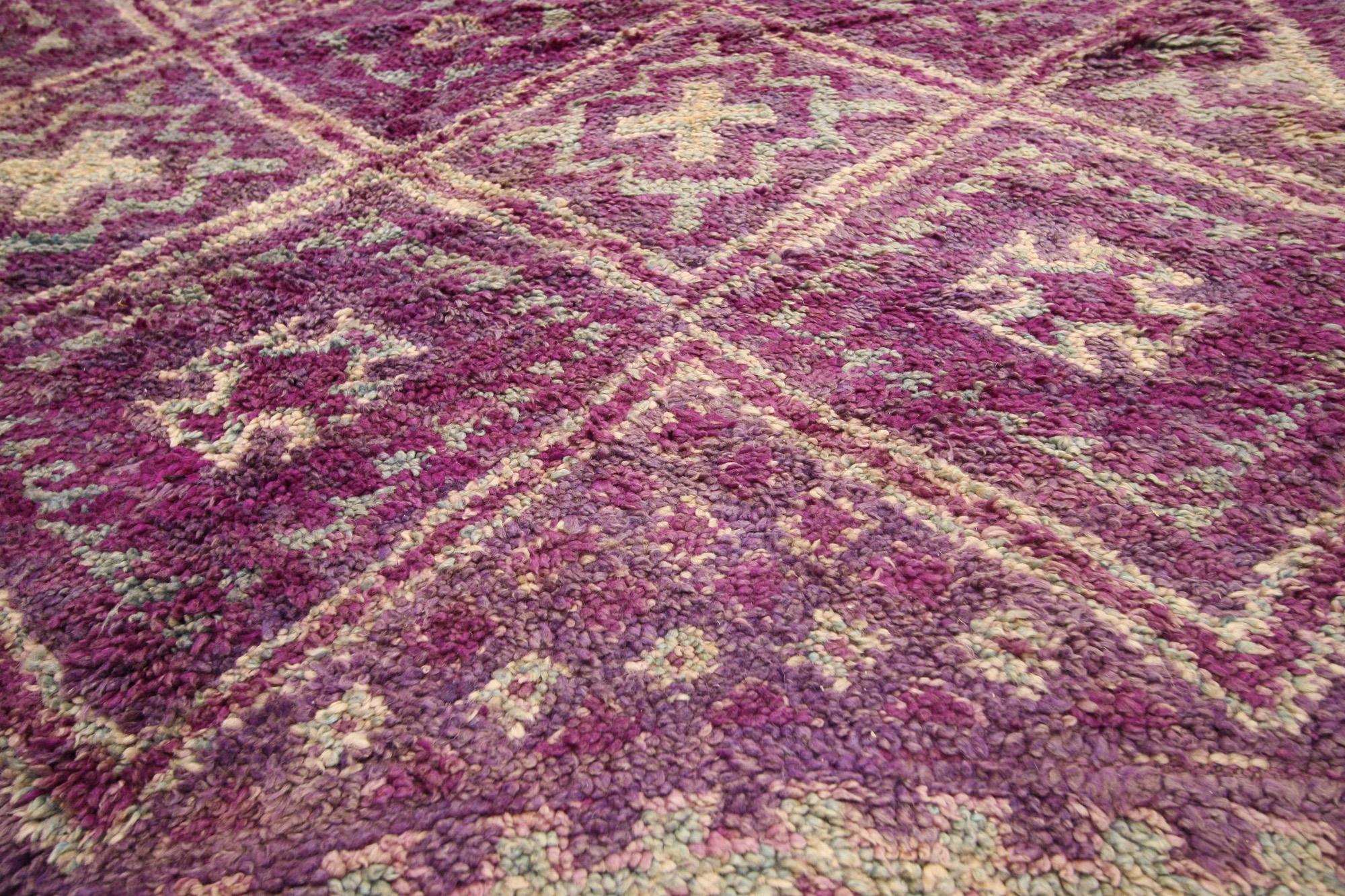 Hand-Knotted Vintage Purple Beni MGuild Moroccan Rug with Tribal Style, Berber Moroccan Rug For Sale