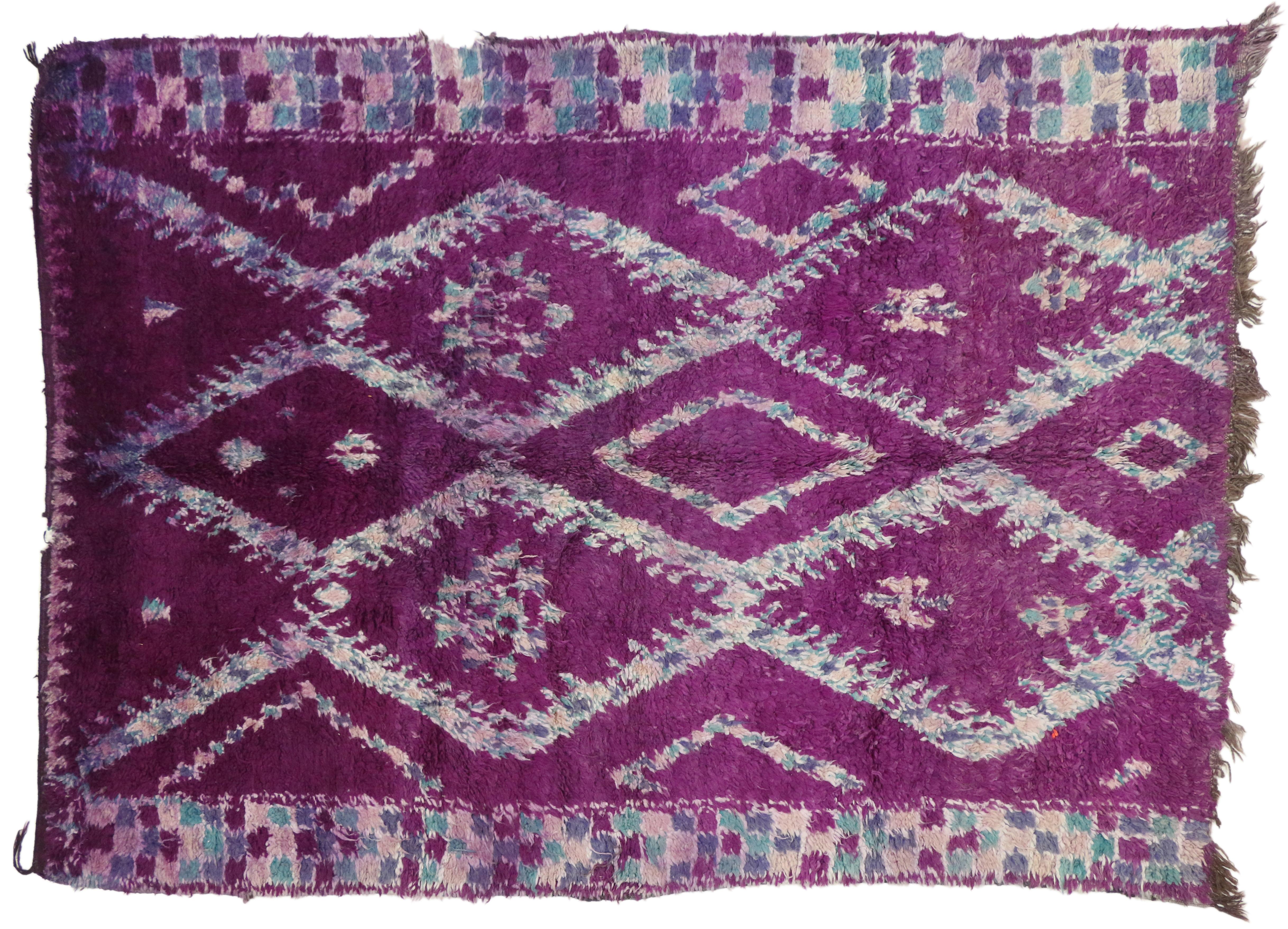 Wool Vintage Purple Beni M'Guild Moroccan Rug with Tribal Style, Berber Moroccan Rug For Sale