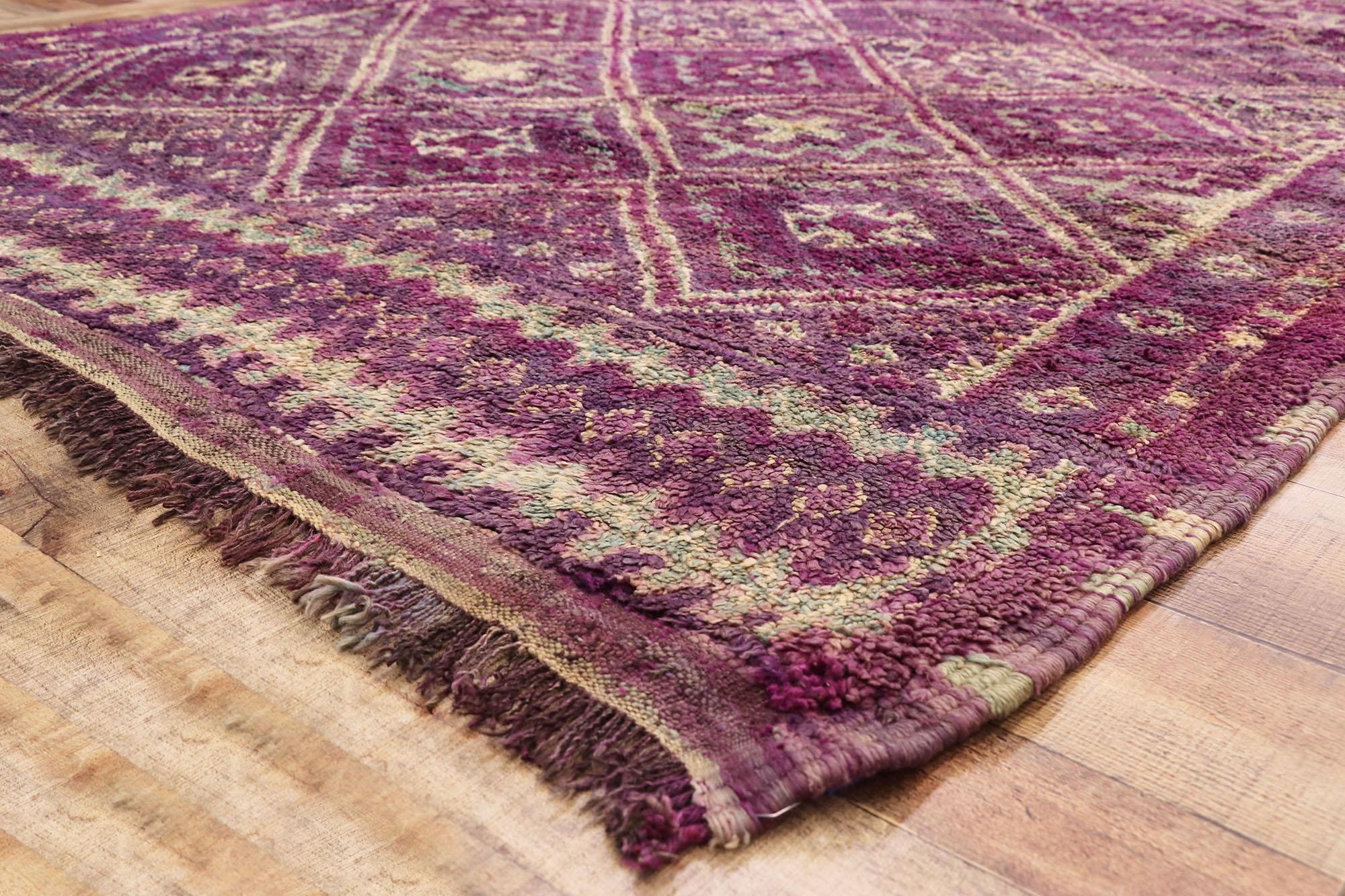 Wool Vintage Purple Beni MGuild Moroccan Rug with Tribal Style, Berber Moroccan Rug For Sale