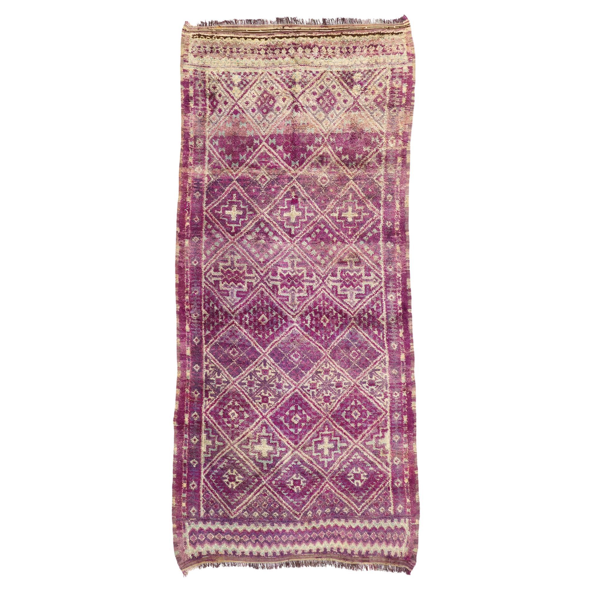 Vintage Purple Beni MGuild Moroccan Rug with Tribal Style, Berber Moroccan Rug For Sale