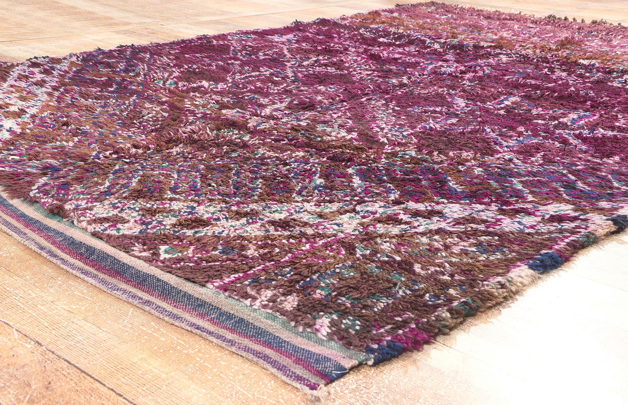 Wool Vintage Purple Beni M'Guild Moroccan Rug, Boho Chic Meets Hygge Vibes For Sale