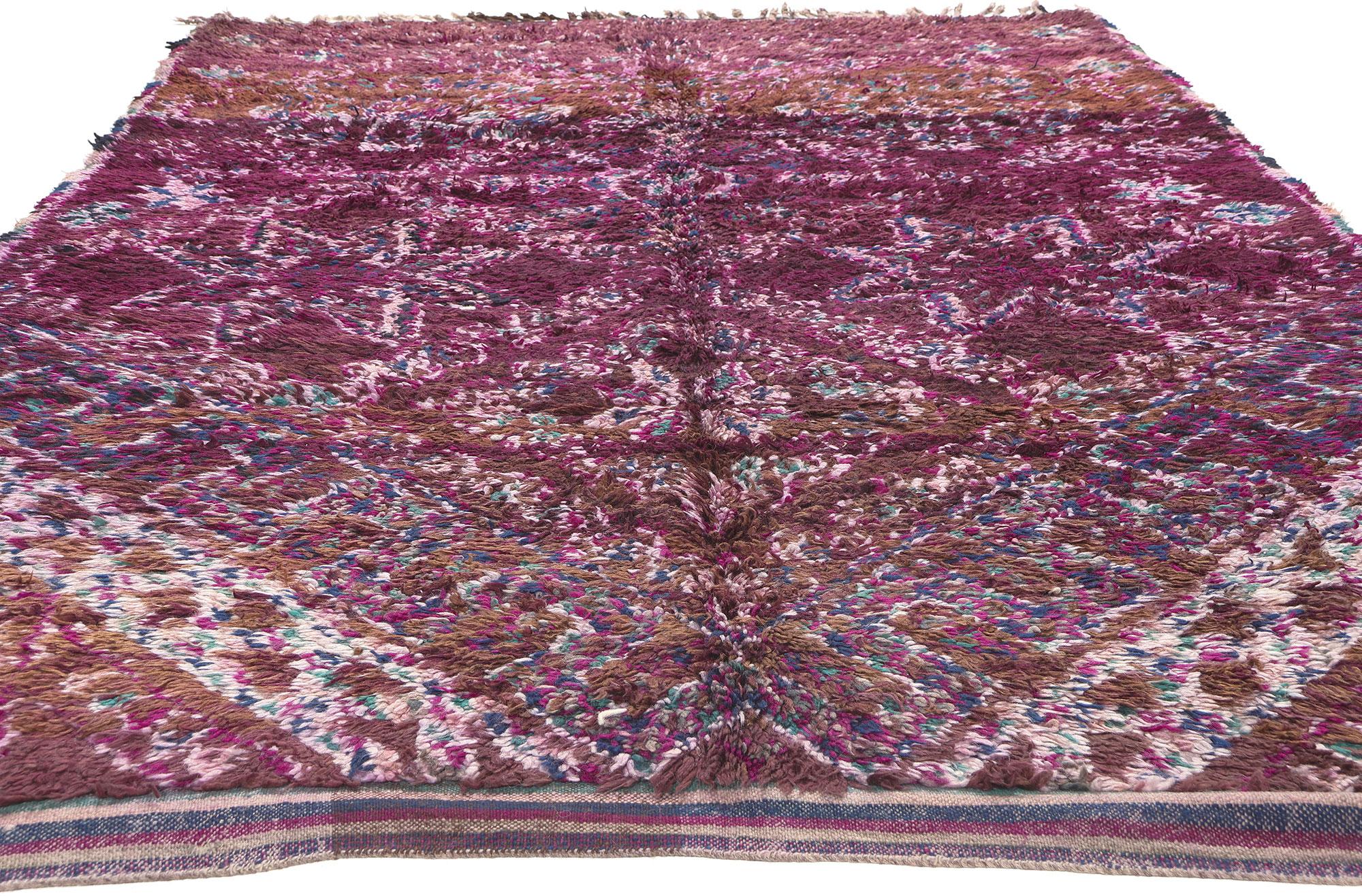 Bohemian Vintage Purple Beni M'Guild Moroccan Rug, Boho Chic Meets Hygge Vibes For Sale