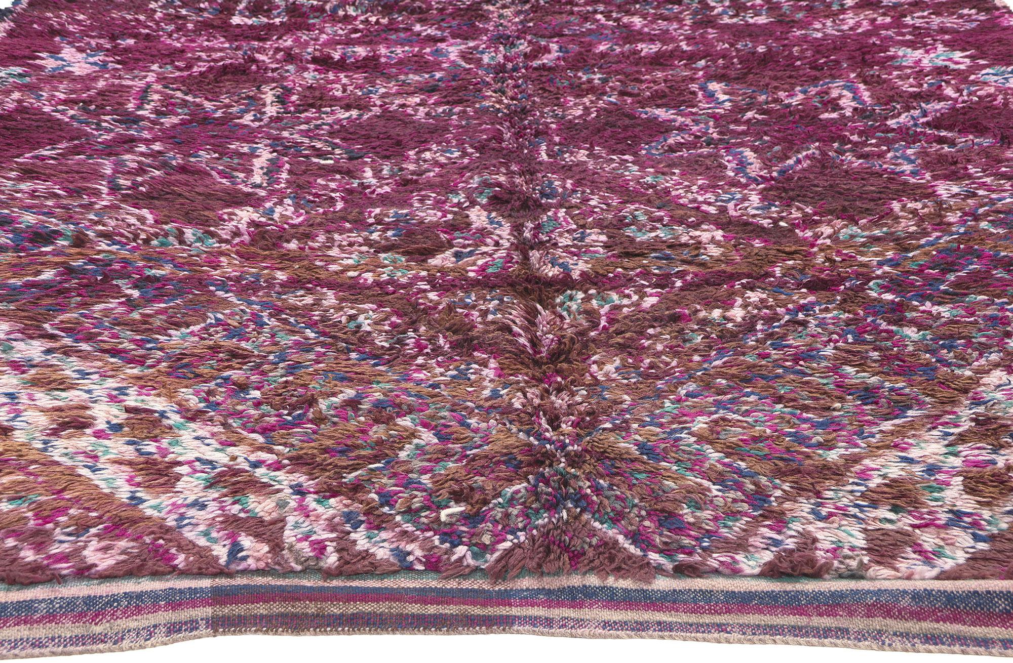 Hand-Knotted Vintage Purple Beni M'Guild Moroccan Rug, Boho Chic Meets Hygge Vibes For Sale