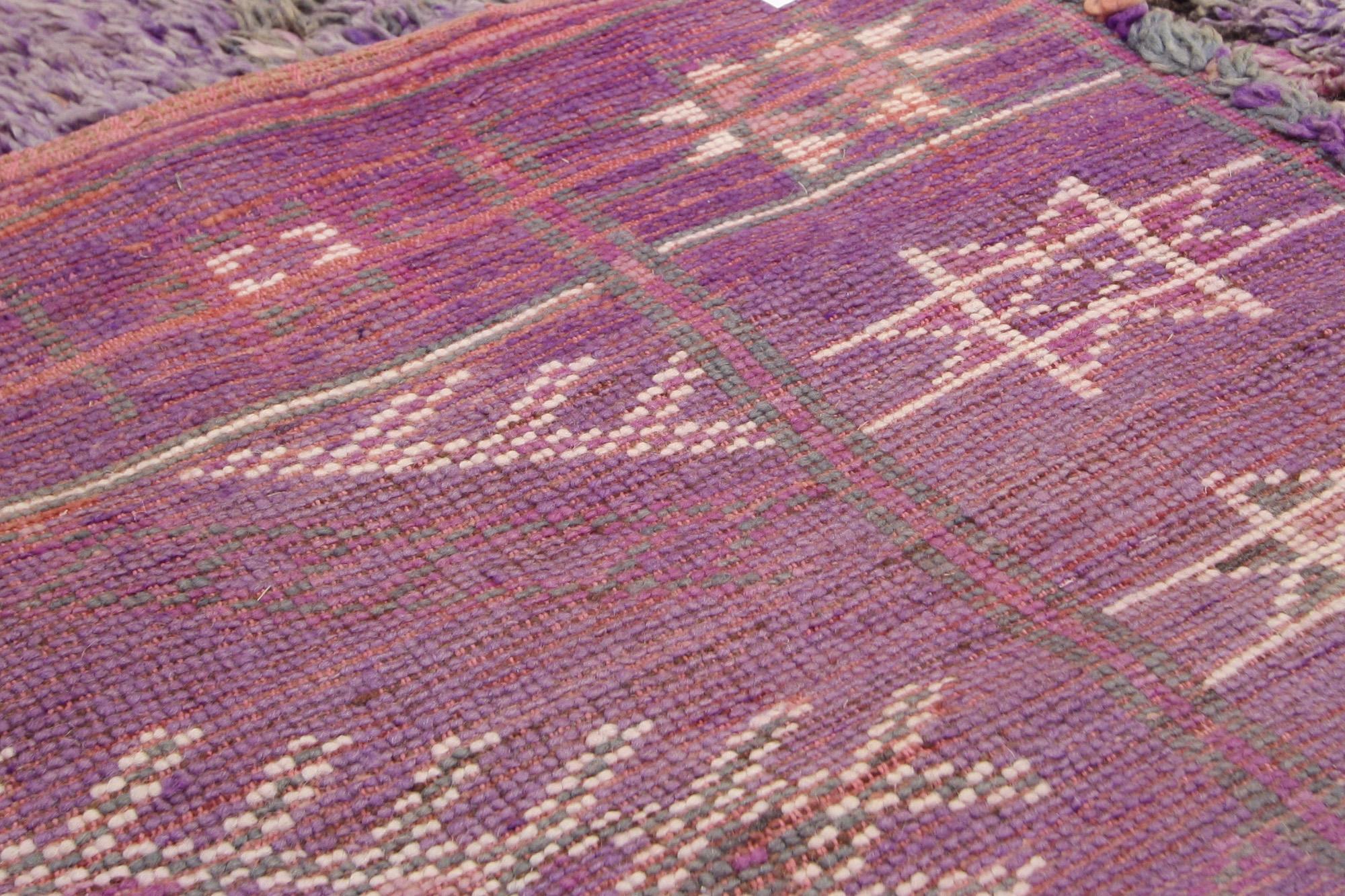 Wool Vintage Purple Beni Mrirt Moroccan Rug, Boho Chic Meets Tribal Enchantment For Sale