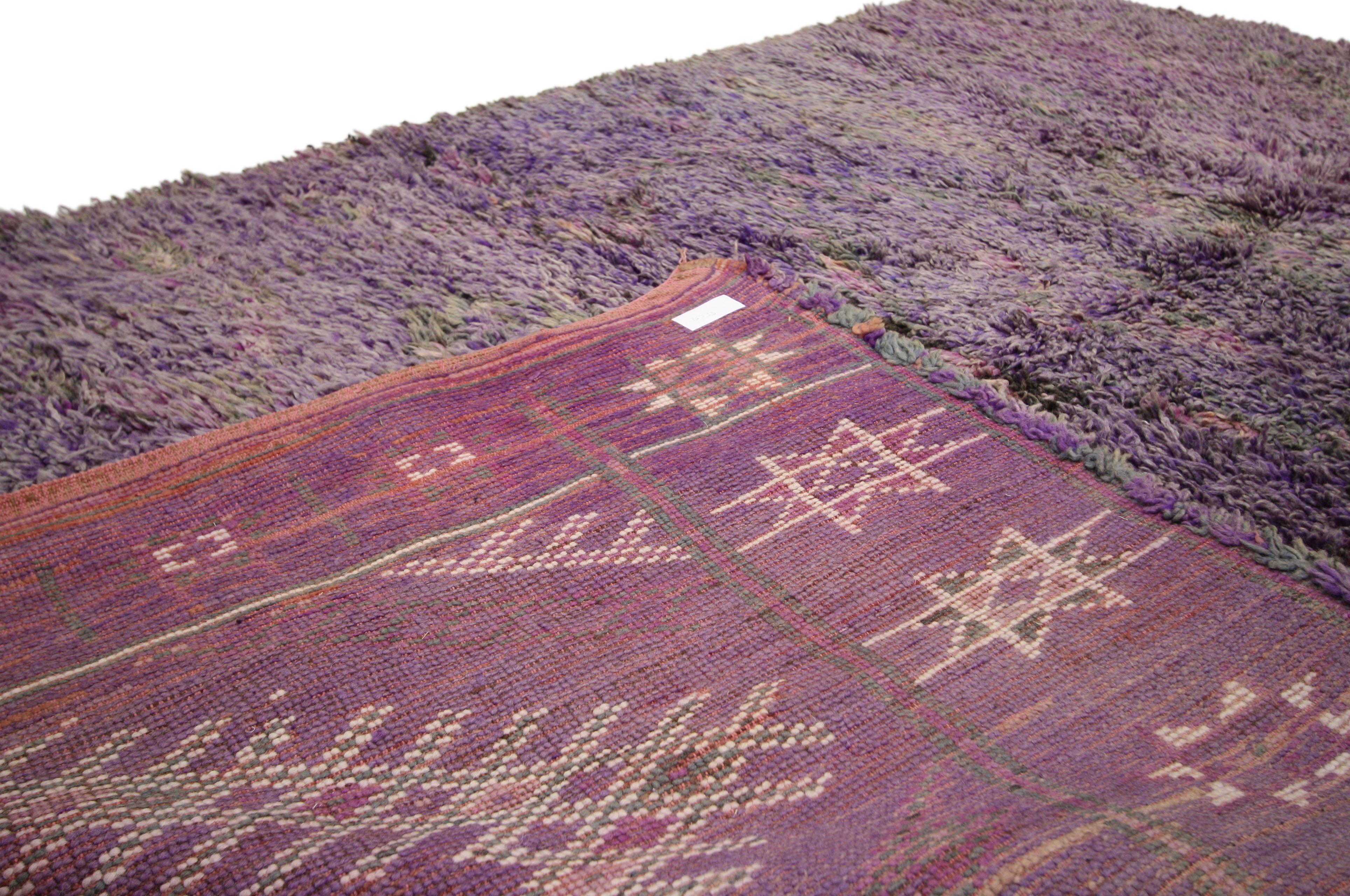 Vintage Purple Beni Mrirt Moroccan Rug, Boho Chic Meets Tribal Enchantment For Sale 1