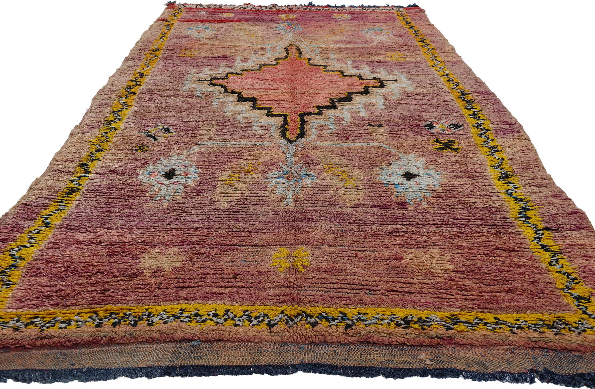 Hand-Knotted Vintage Purple Boujad Moroccan Rug, Tribal Enchantment Meets Bohemian Nomad For Sale