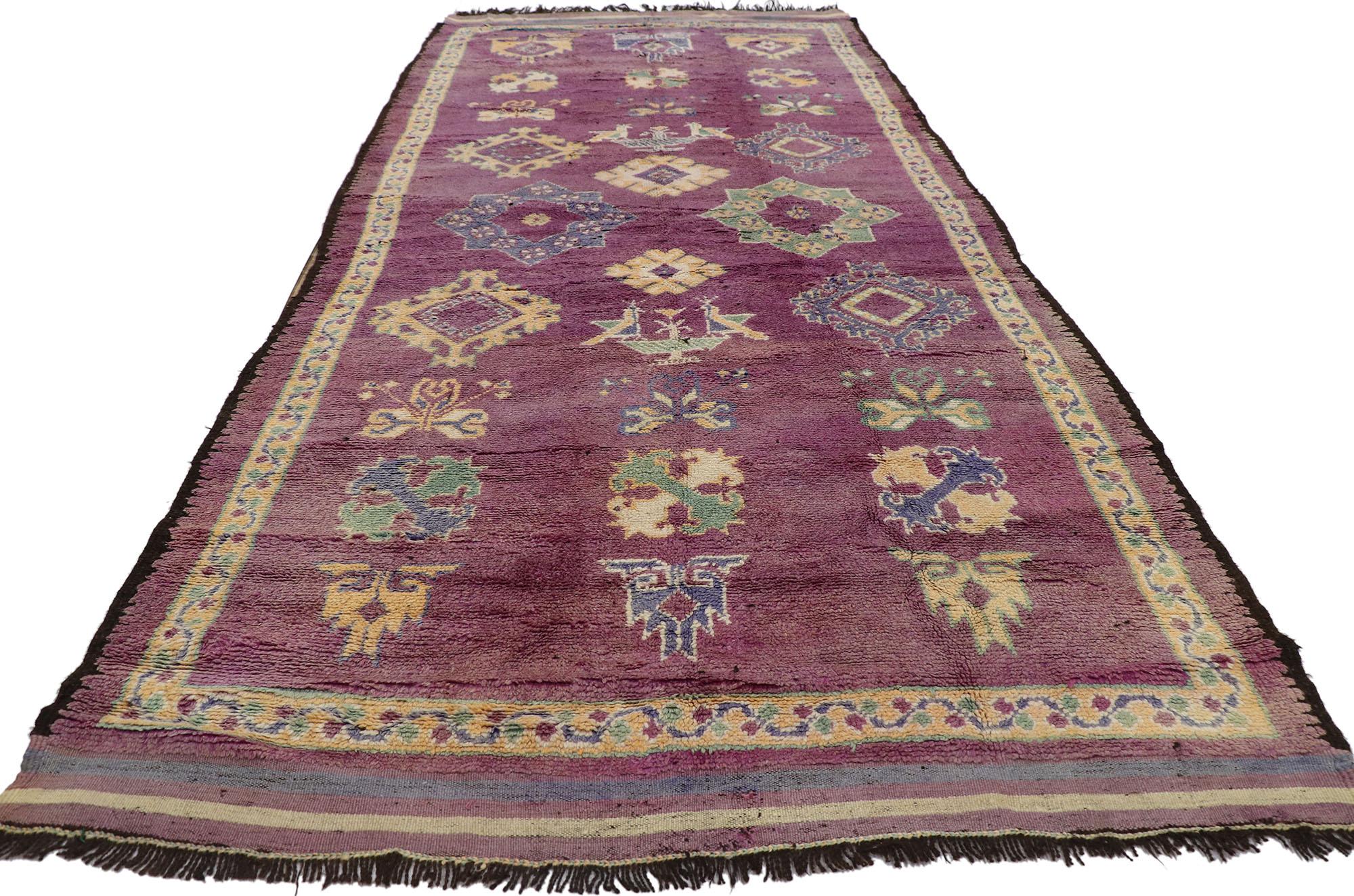 Bohemian Vintage Purple Boujad Moroccan Rug with Boho Chic Tribal Style For Sale