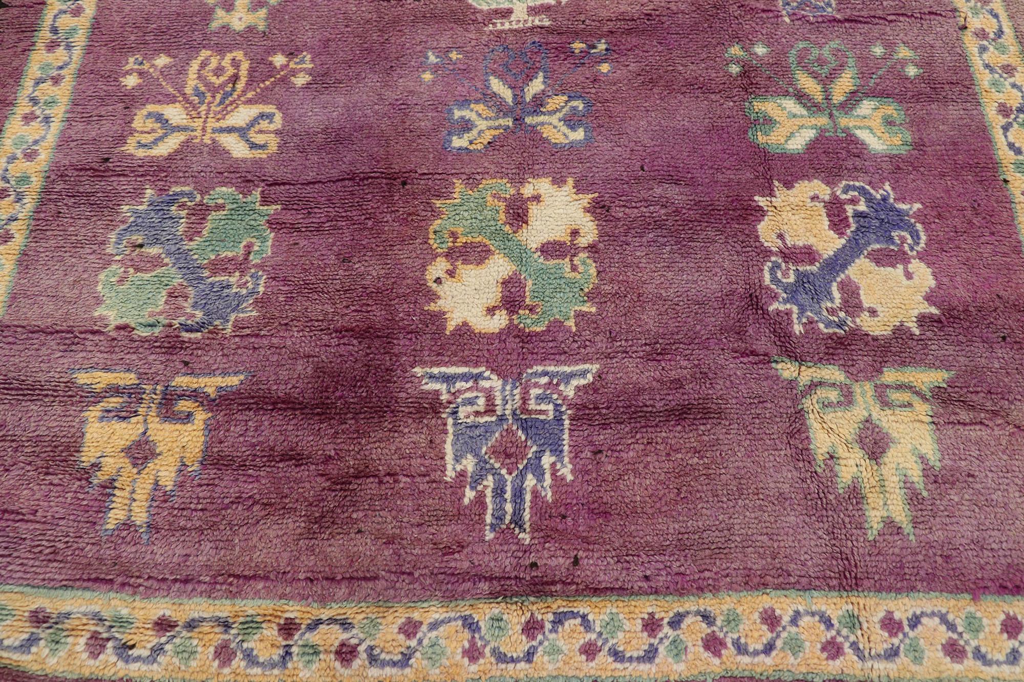 Hand-Knotted Vintage Purple Boujad Moroccan Rug with Boho Chic Tribal Style For Sale