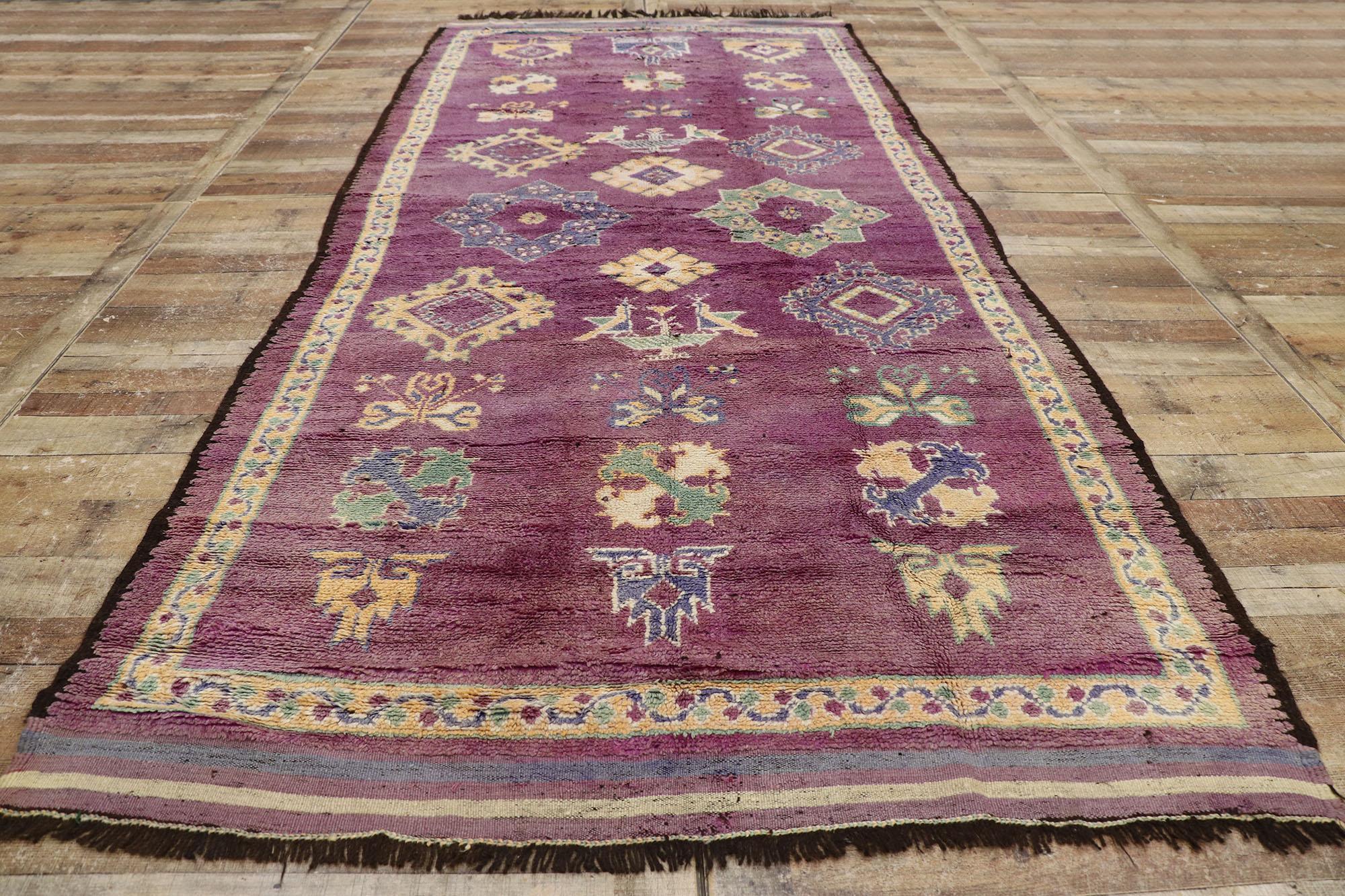 Wool Vintage Purple Boujad Moroccan Rug with Boho Chic Tribal Style For Sale