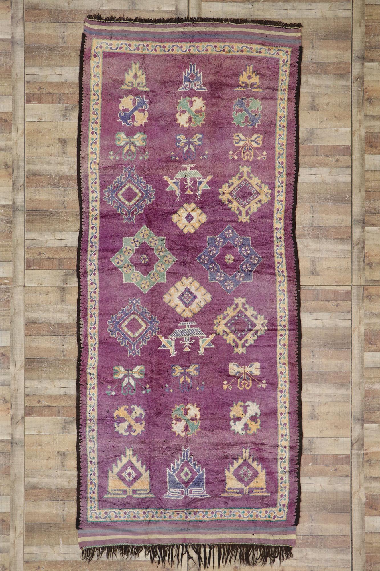 Vintage Purple Boujad Moroccan Rug with Boho Chic Tribal Style For Sale 1