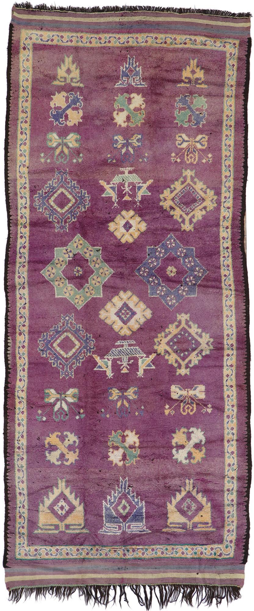 Vintage Purple Boujad Moroccan Rug with Boho Chic Tribal Style For Sale 2