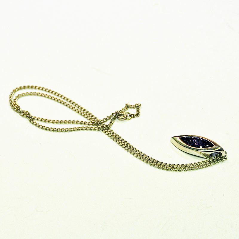 Swedish Vintage Purple Brilliant Cut Stone Silver Necklace, 1960s, Sweden