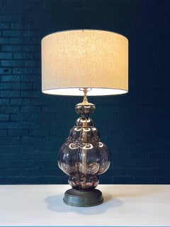 Vintage Purple Bubble Glass & Brass Table Lamp