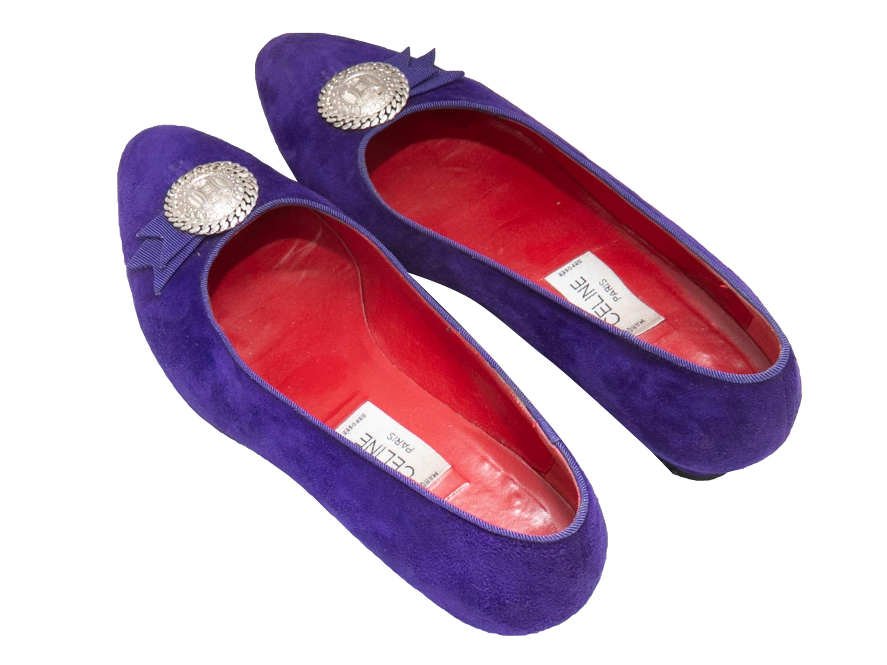 Vintage Purple Celine Suede Ballet Flats Size 38.5 In Good Condition For Sale In New York, NY