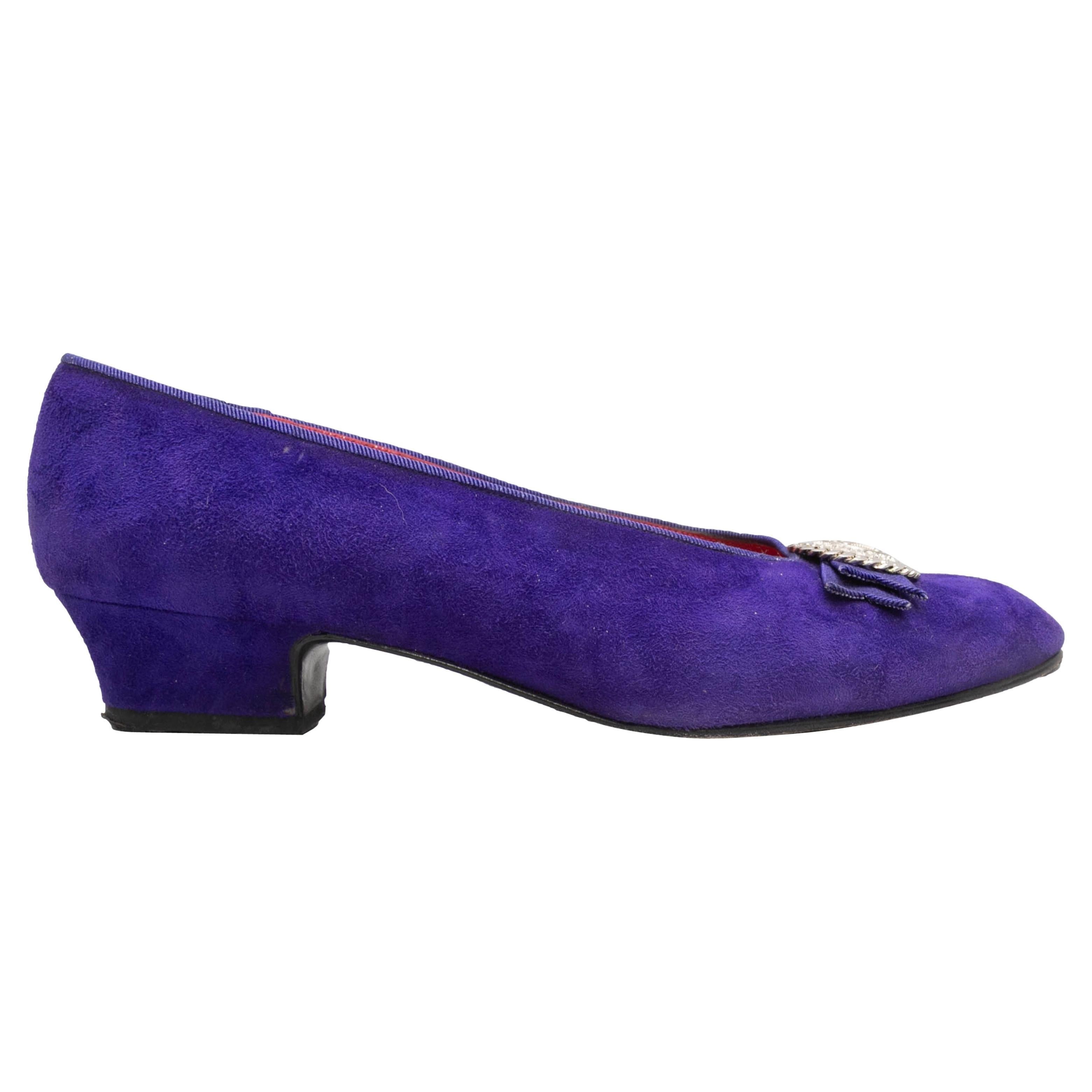 Vintage Purple Celine Suede Ballet Flats Size 38.5 For Sale