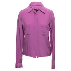 Vintage Chanel Boutique Púrpura Top de seda con botones Talla FR 38