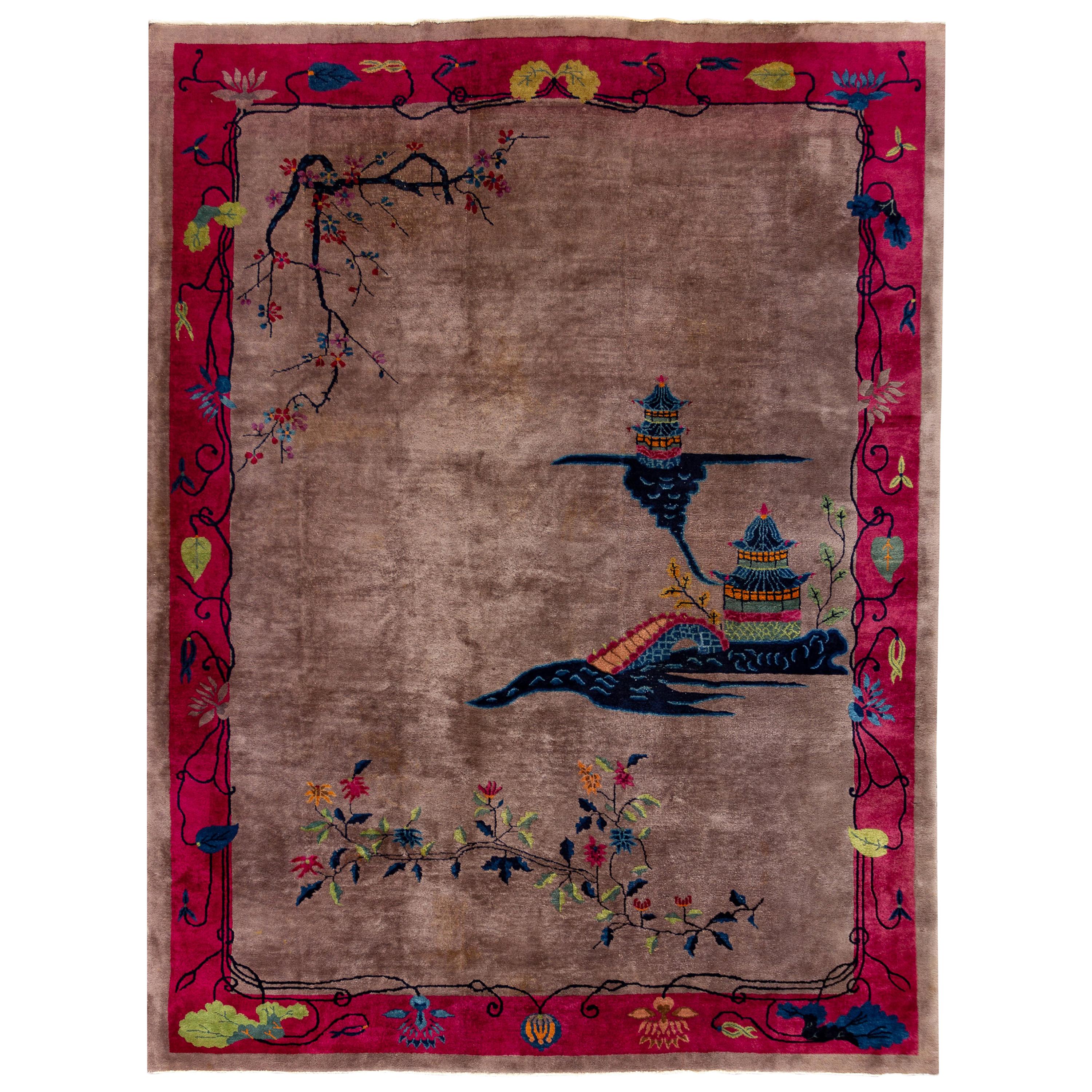 Vintage Art Deco Chinese Wool Rug For Sale at 1stDibs
