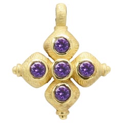 Vintage Purple Cross 14K Greek Cross natural Amethyst Yellow Gold