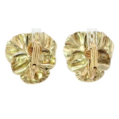 Vintage lila Emaille Stiefmütterchen Ohrringe 14K Gelbgold Clip Ons