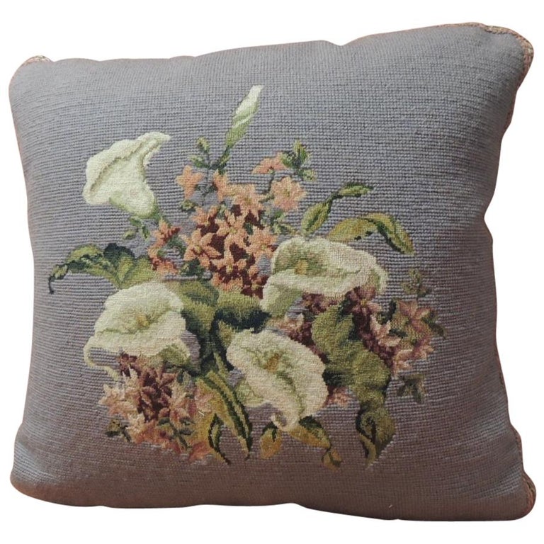 Vintage Purple Floral Tapestry Decorative Pillow at 1stDibs