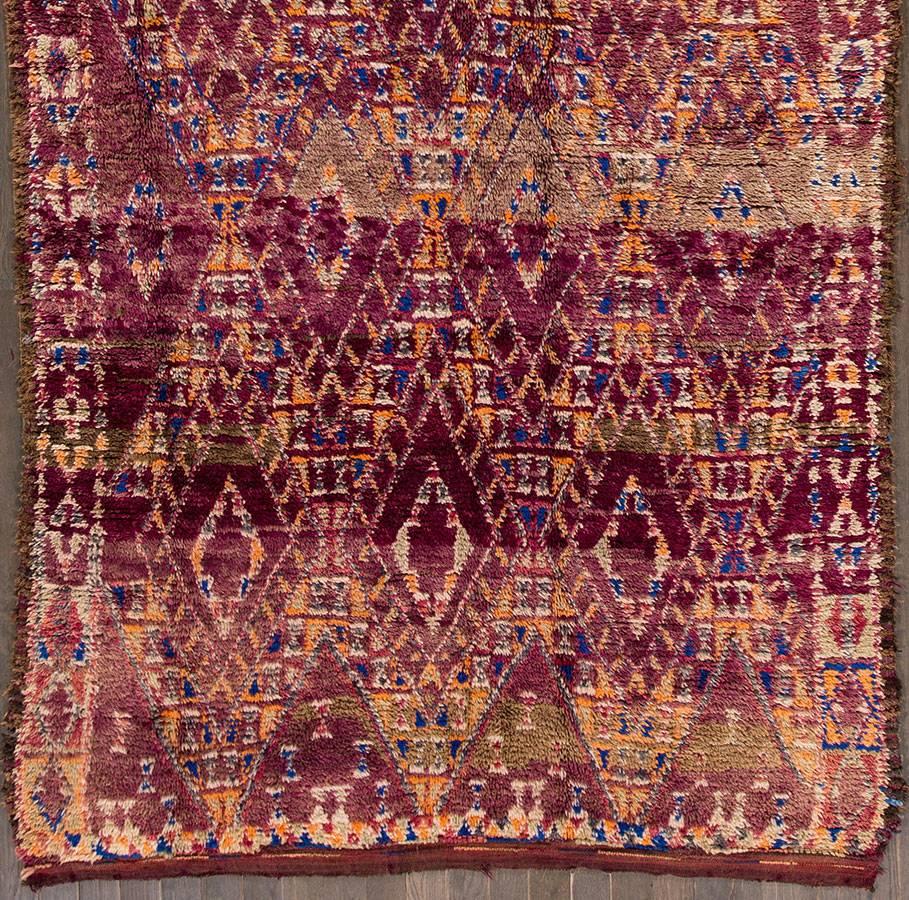 Hand-Knotted Mid-20th Vintage Purple Geometric Moroccan Rug For Sale
