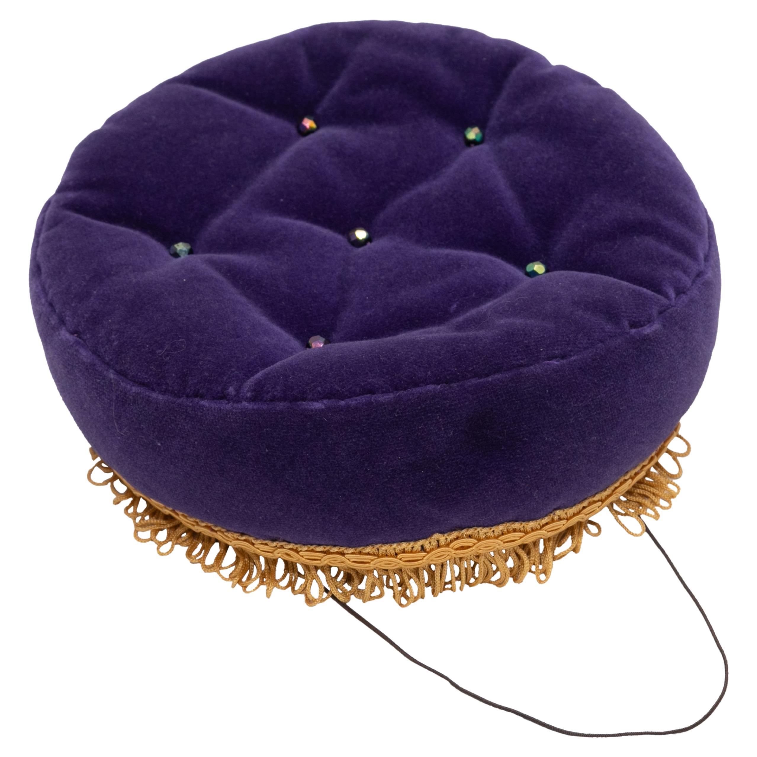 Vintage Purple & Gold Karl Lagerfeld 1985 Cushion Hat For Sale