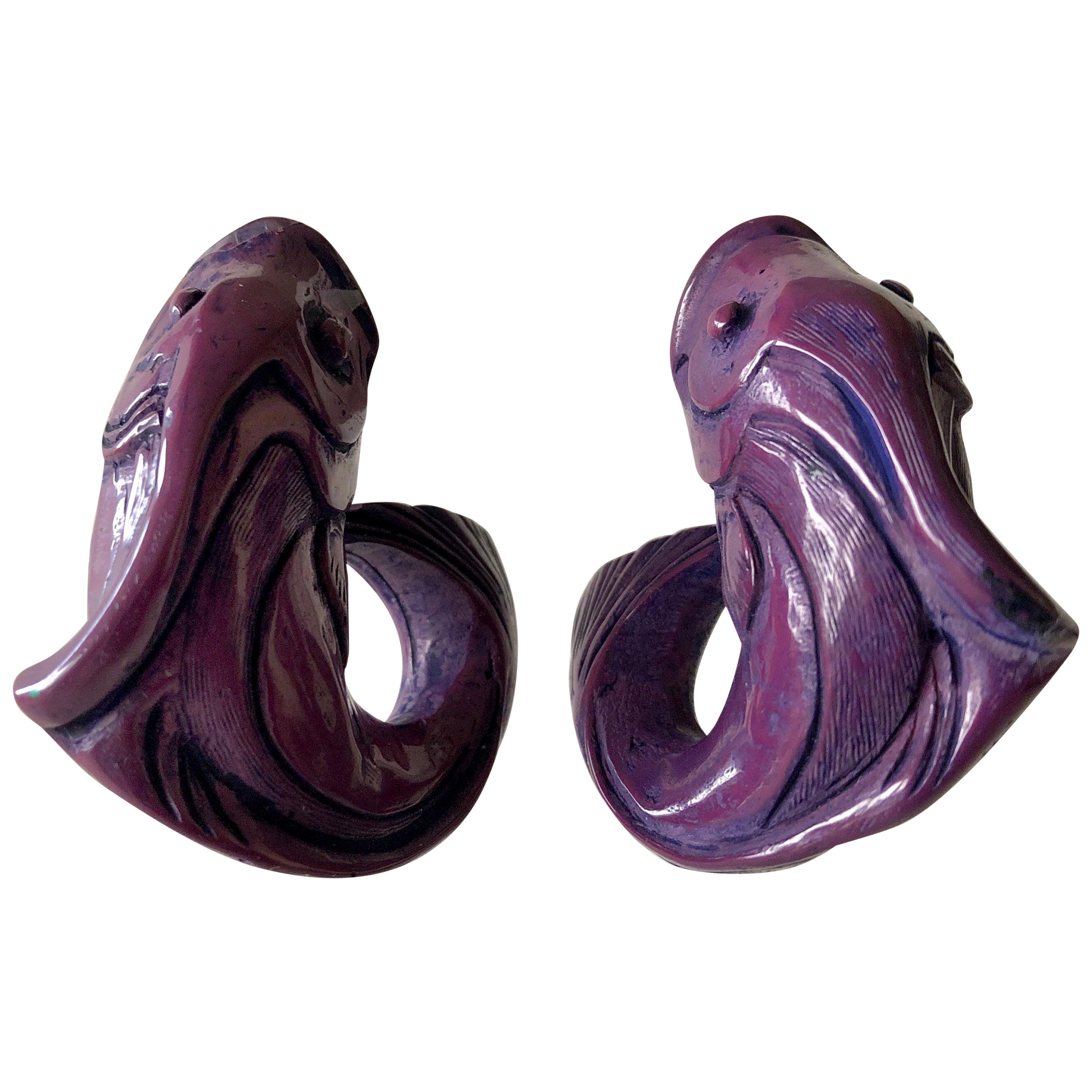 Vintage Purple High Fashion Fish Statement Earrings 