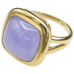 Vintage Purple Jade Cabochon Yellow Gold Ring