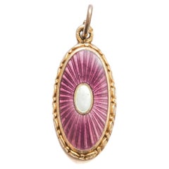 Vintage Purple Lavender Enamel Oval Gilded Pendant