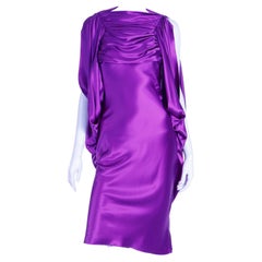 Vintage Purple Liquid Silk Satin Draped Evening Dress With Low Back